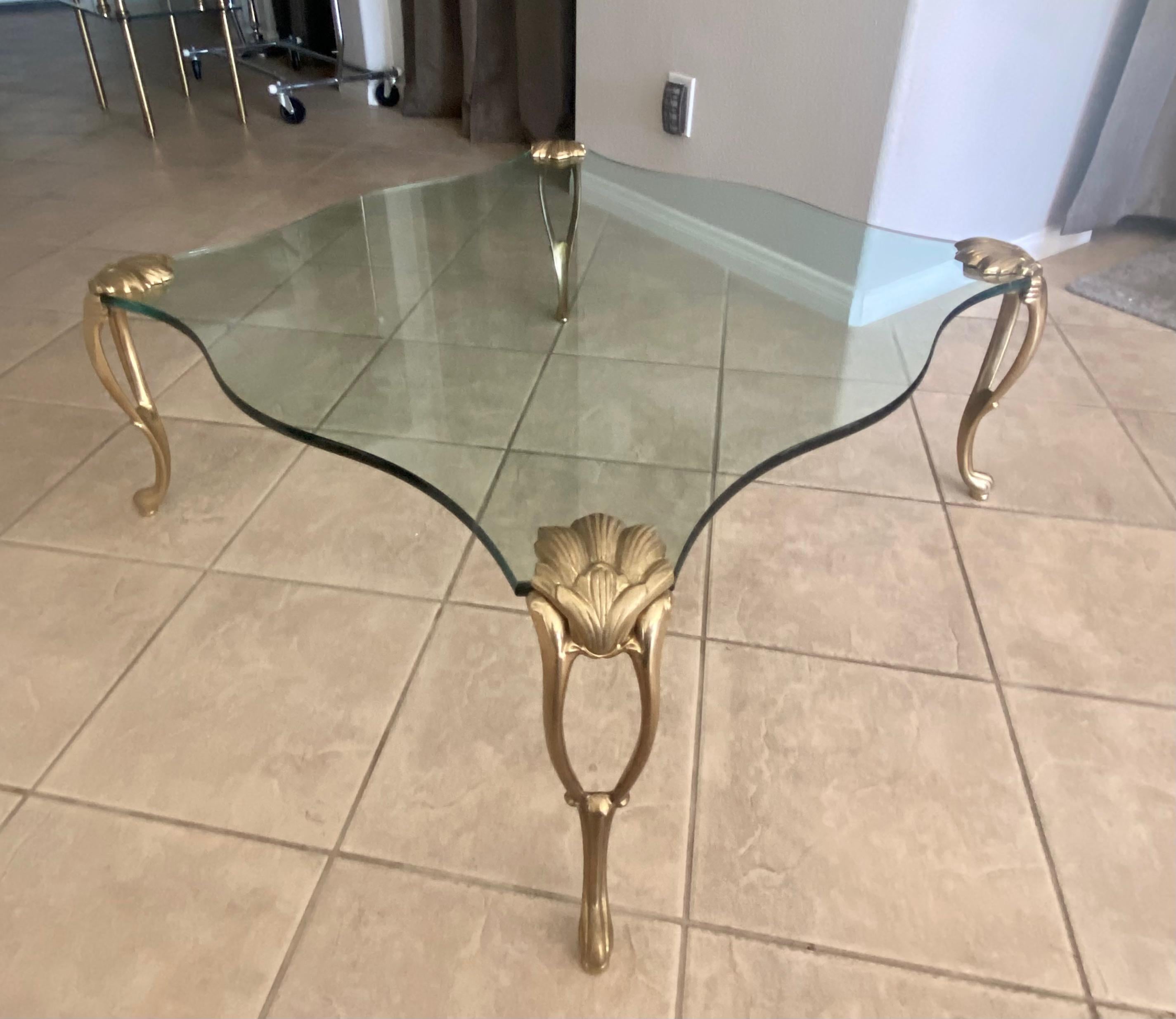 Maison Charles Brass Cabriole Legs Square Coffee Table For Sale 2