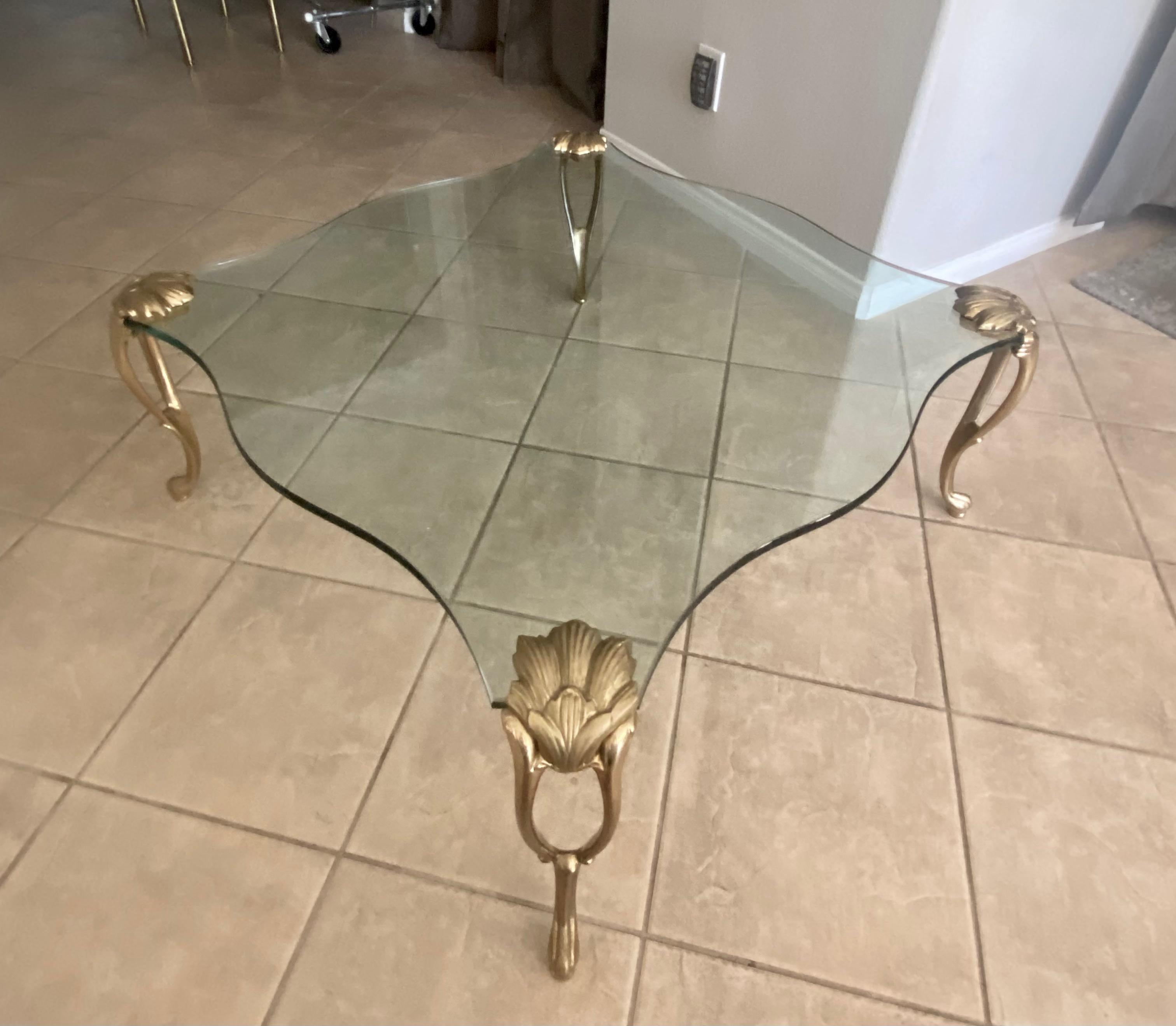 Maison Charles Brass Cabriole Legs Square Coffee Table For Sale 3