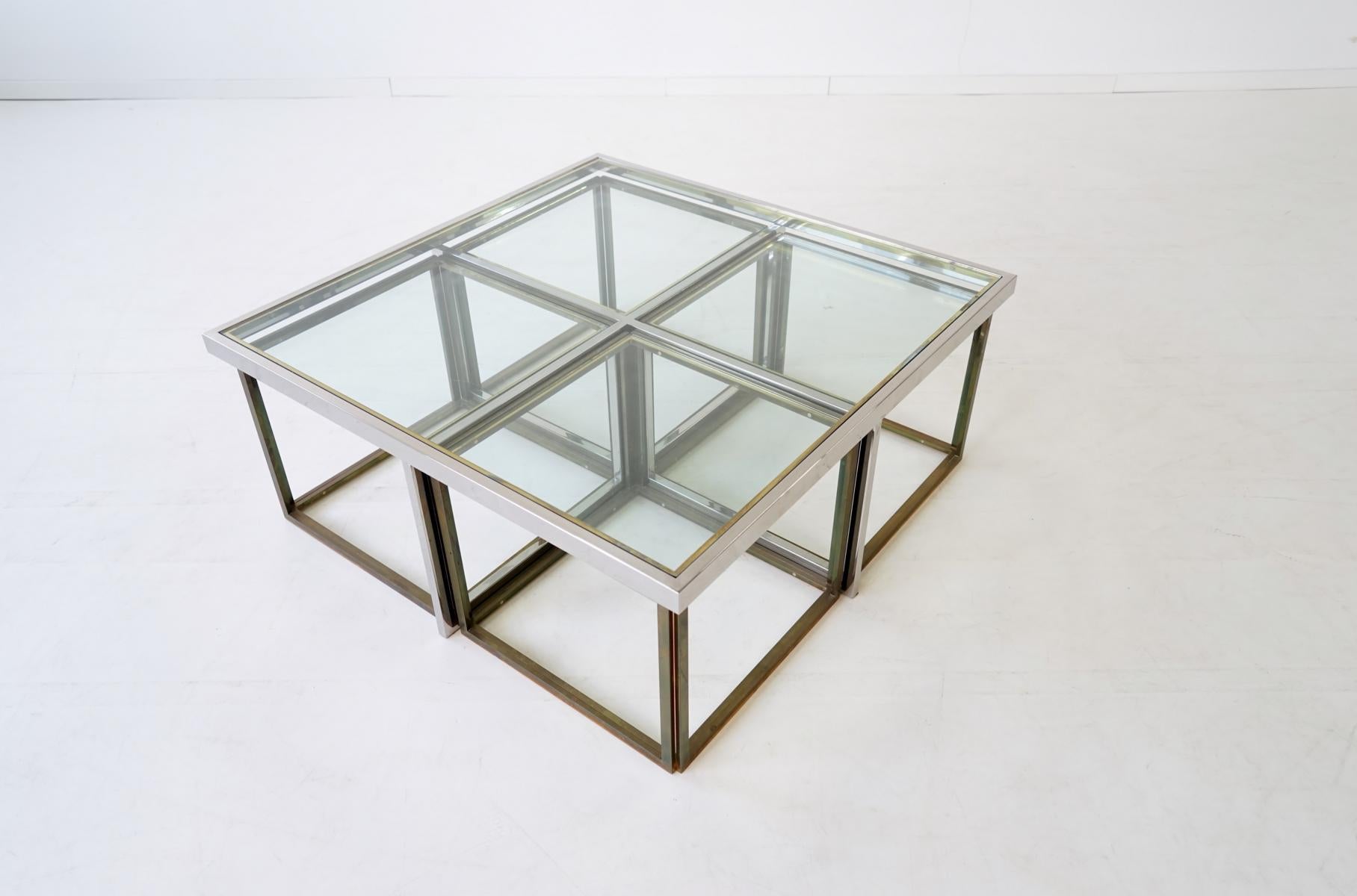 Maison Charles Brass Coffee Table with Four Nesting Tables, 1960s For Sale 4