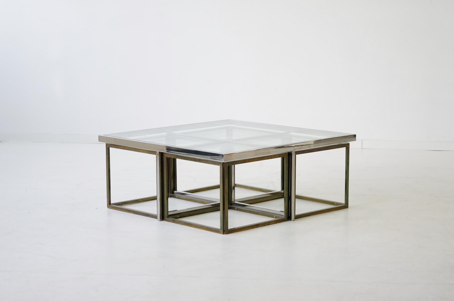 Maison Charles Brass Coffee Table with Four Nesting Tables, 1960s For Sale 6