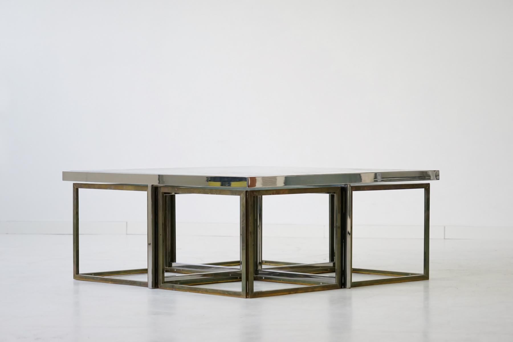 Maison Charles Brass Coffee Table with Four Nesting Tables, 1960s For Sale 7