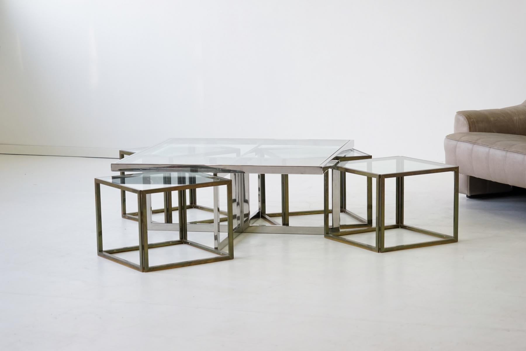 Maison Charles Brass Coffee Table with Four Nesting Tables, 1960s For Sale 9