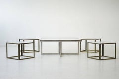 Maison Charles Brass Coffee Table with Four Nesting Tables, 1960s