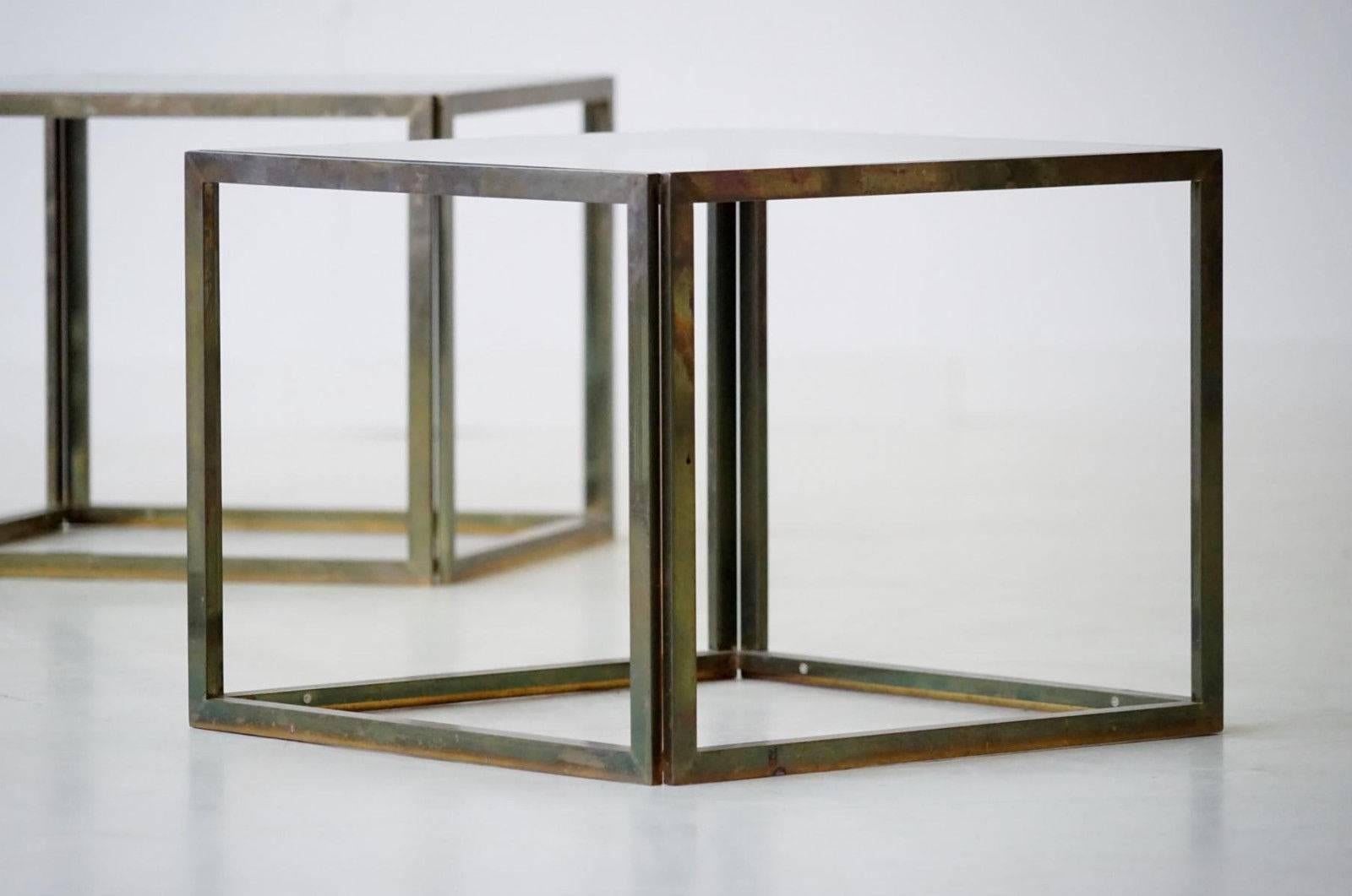 Hollywood Regency Maison Charles Brass Coffee Table with Four Nesting Tables, 1960s