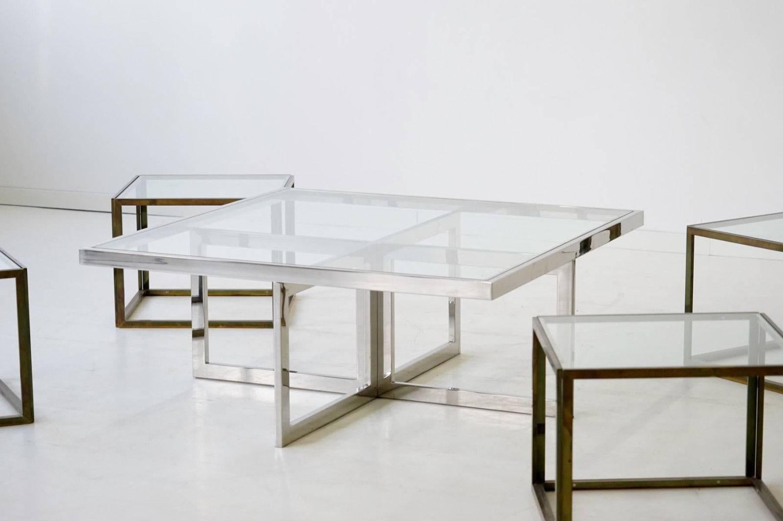 Maison Charles Brass Coffee Table with Four Nesting Tables, 1960s In Excellent Condition In Telgte, DE