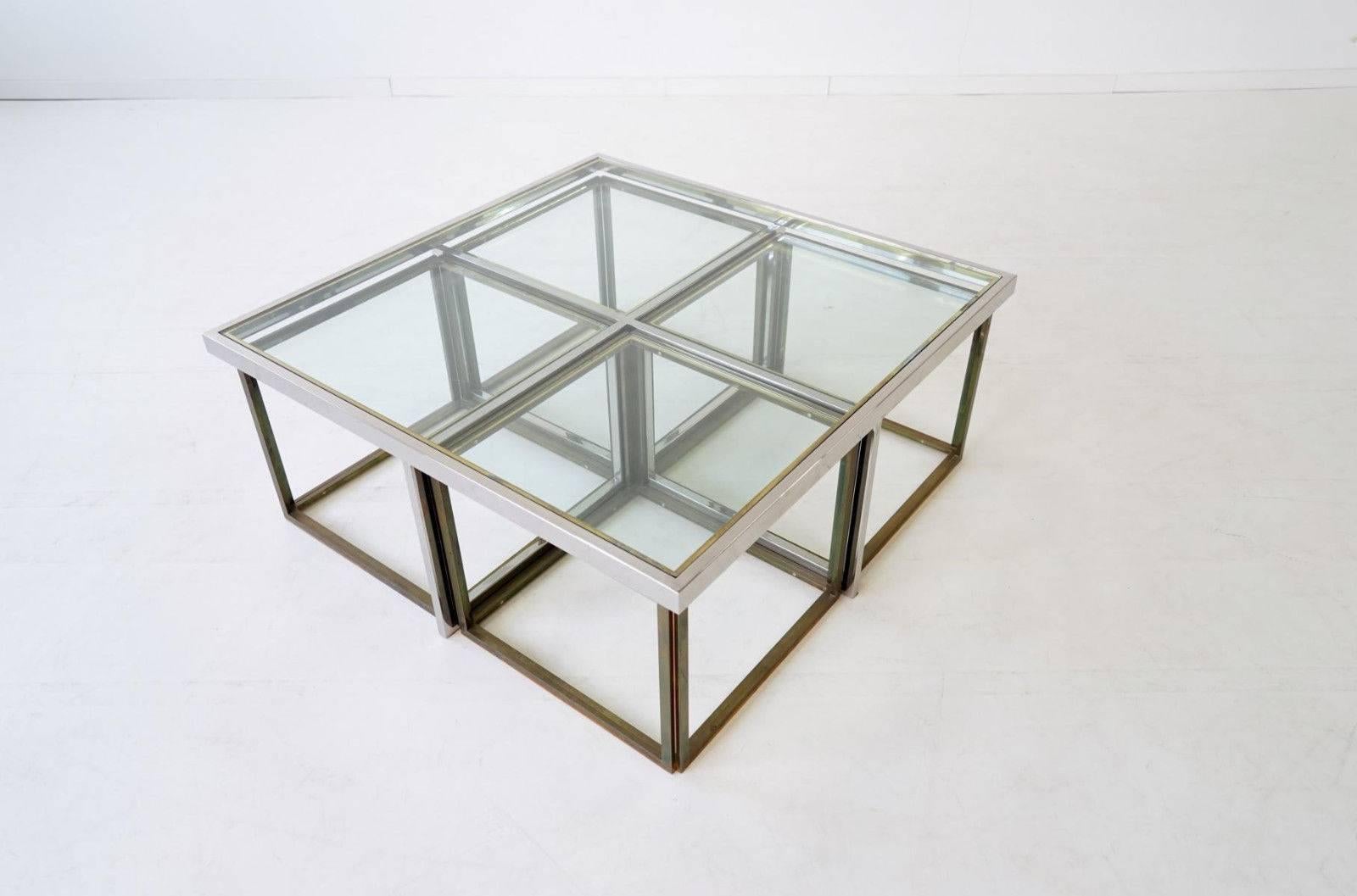 Maison Charles Brass Coffee Table with Four Nesting Tables, 1960s 2