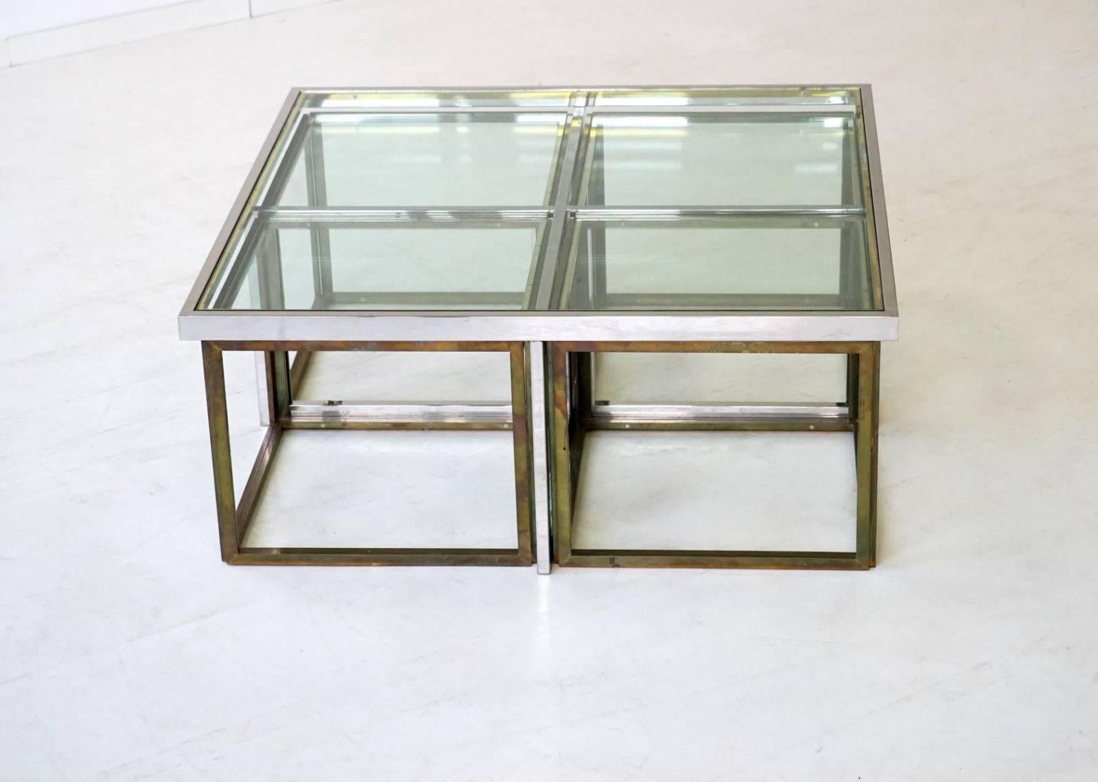 Maison Charles Brass Coffee Table with Four Nesting Tables, 1960s 3