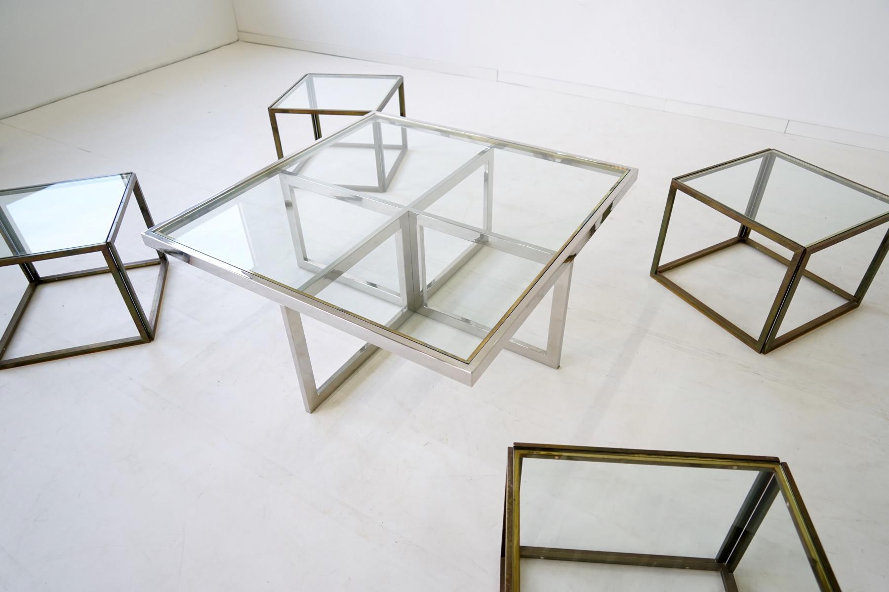 Maison Charles Brass Coffee Table with Four Nesting Tables, 1960s For Sale 3