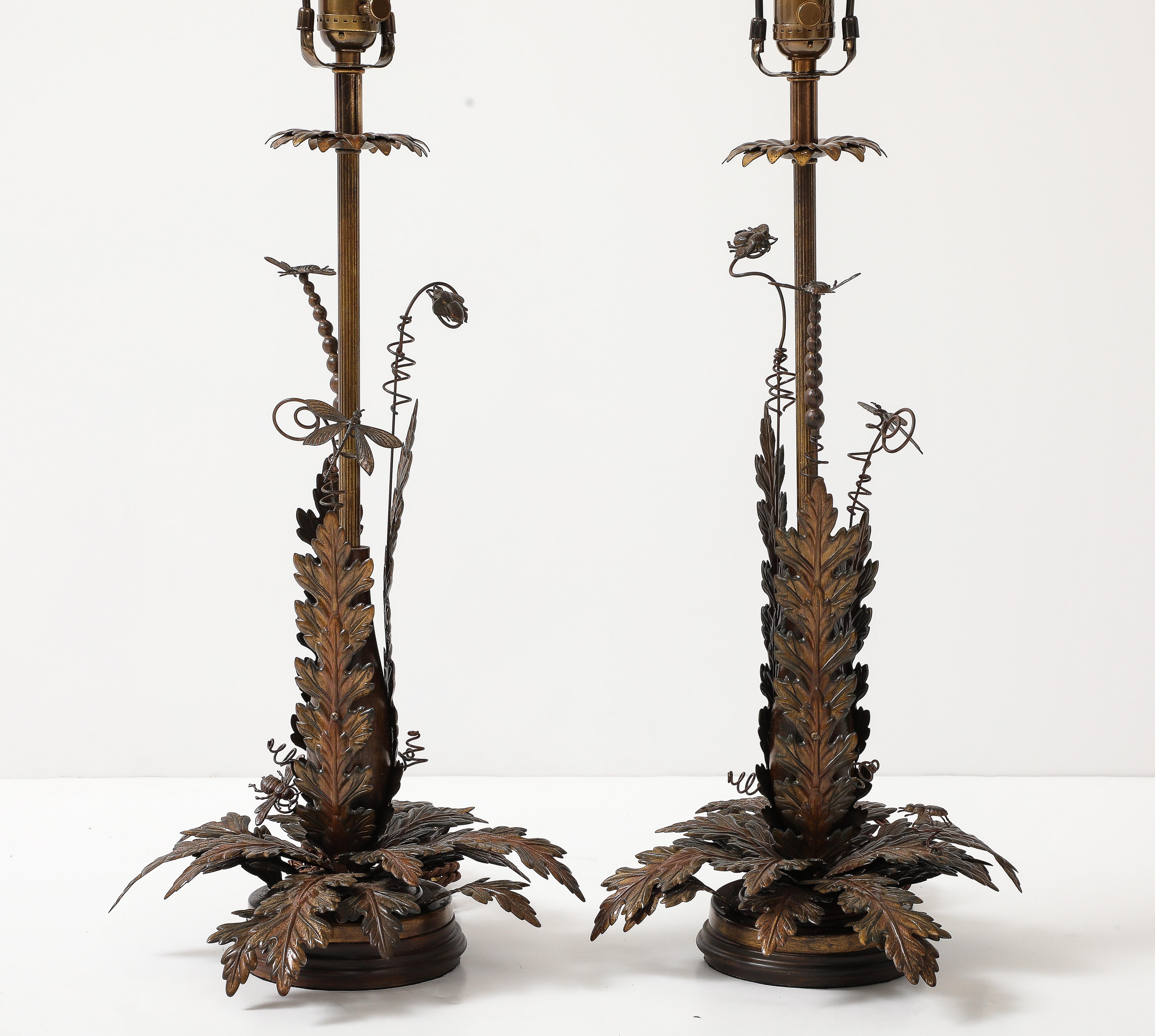 Maison Charles Lampes à fougères et insectes en laiton Excellent état - En vente à New York, NY