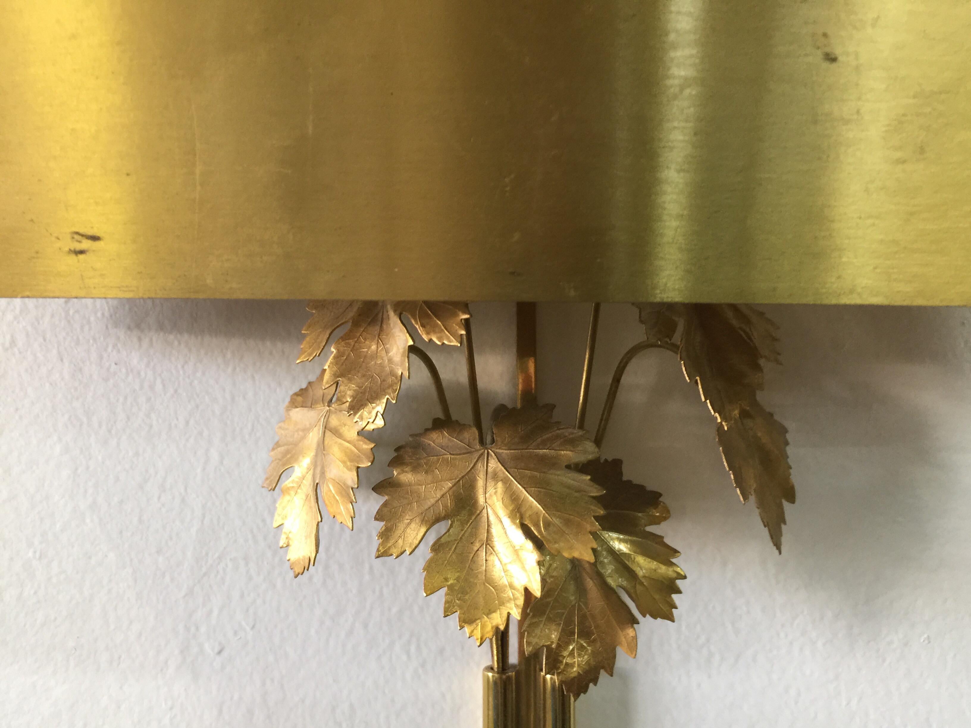 Maison Charles Brass Fig Leaf Wall Sconces, Pair In Good Condition In East Hampton, NY