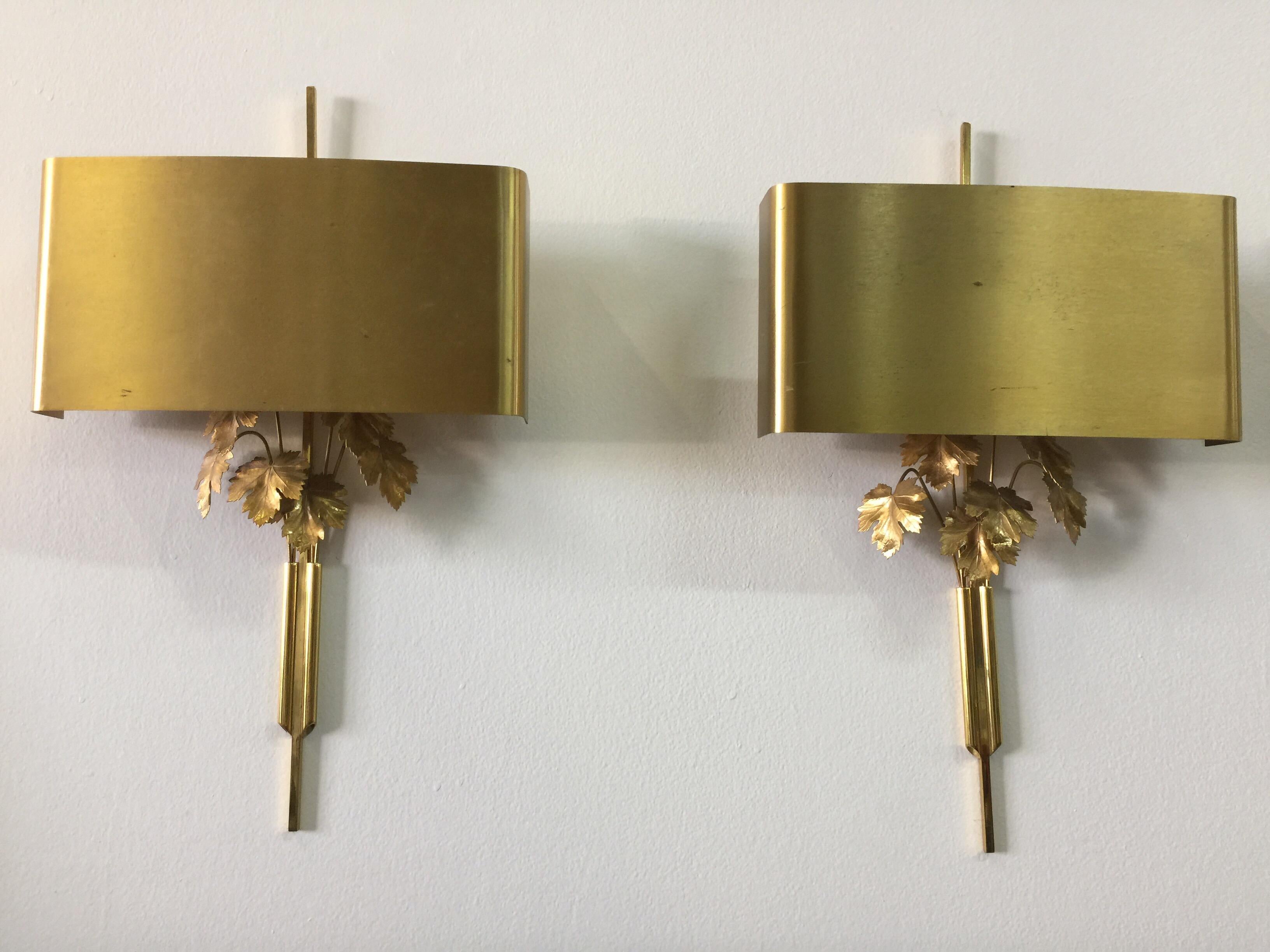 Maison Charles Brass Fig Leaf Wall Sconces, Pair 2