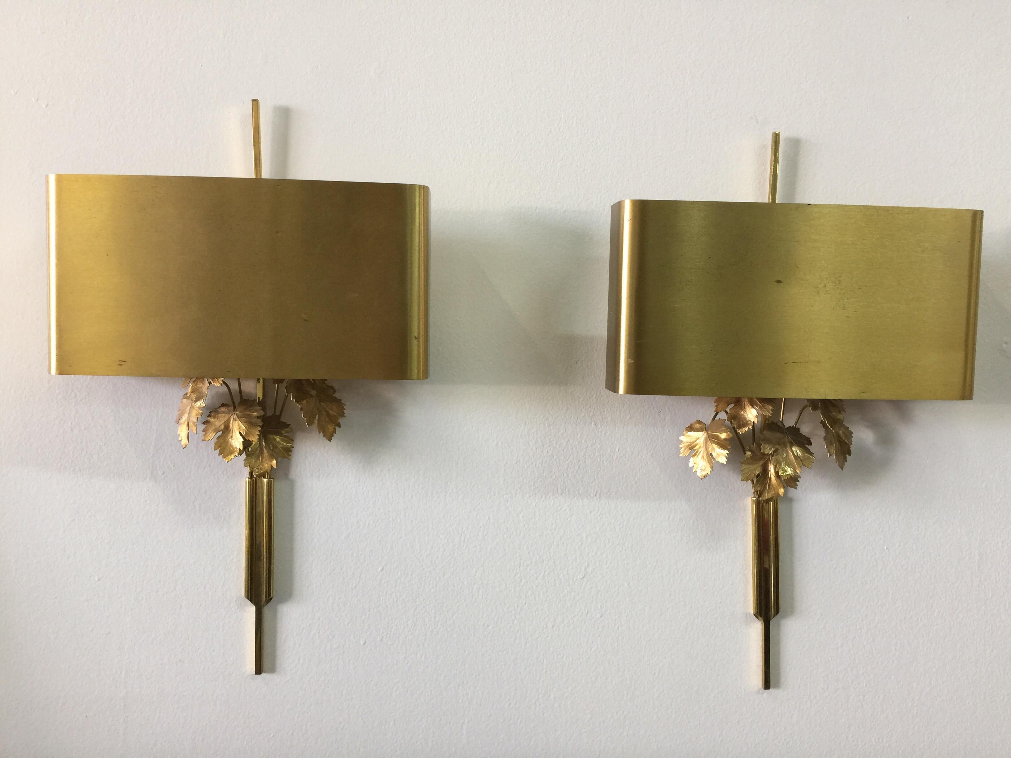 Maison Charles Brass Fig Leaf Wall Sconces, Pair 3