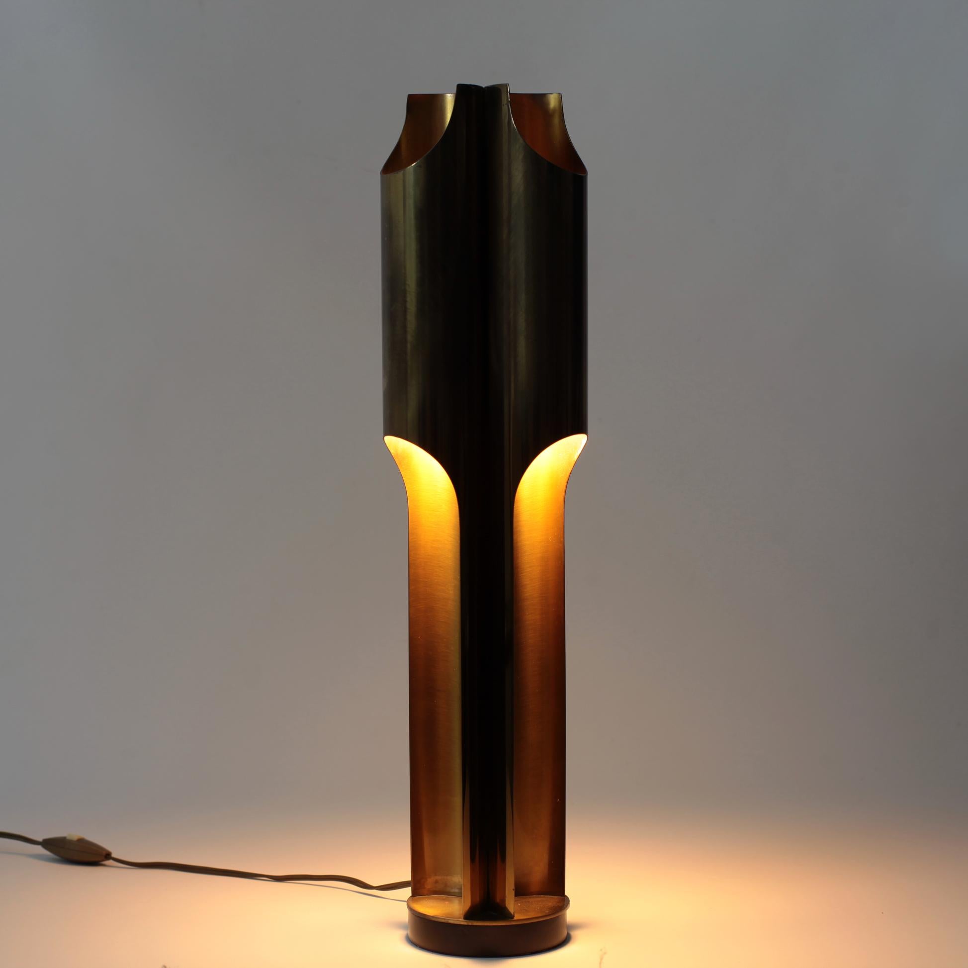 Rare brass table lamp by Maison Charles model Orgues, France, 1960s.
Manufacturer stamp
3 light.
Beautiful patina.
 