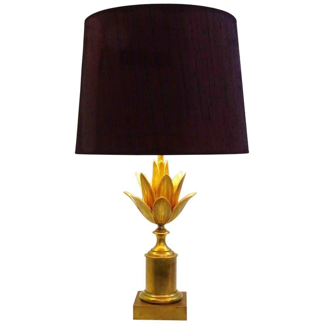 Maison Charles Brass Table Lamp "Lotus", France, circa 1960