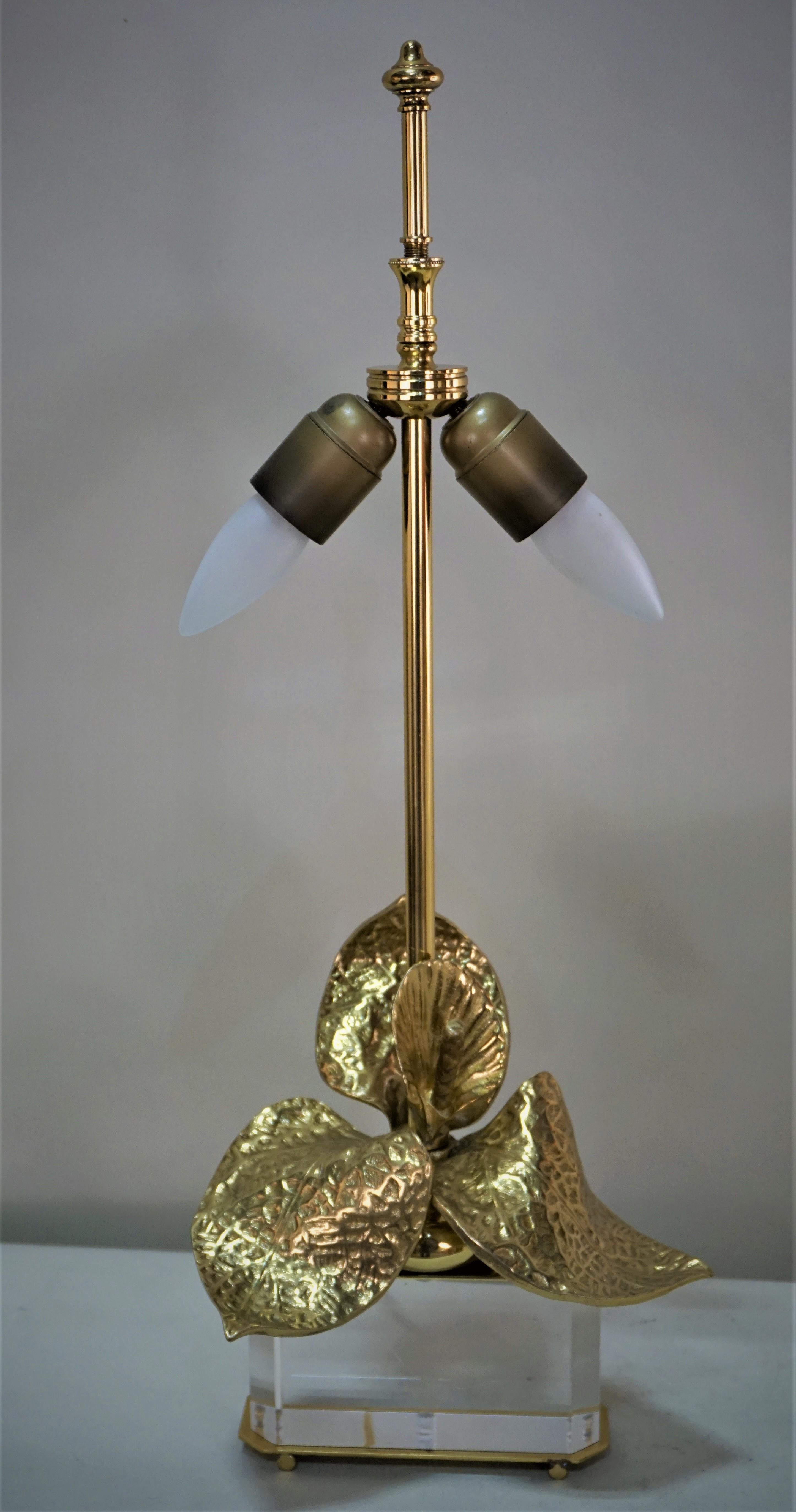 Maison Charles Bronze 1970s Table Lamp with Lucite Base In Good Condition In Fairfax, VA
