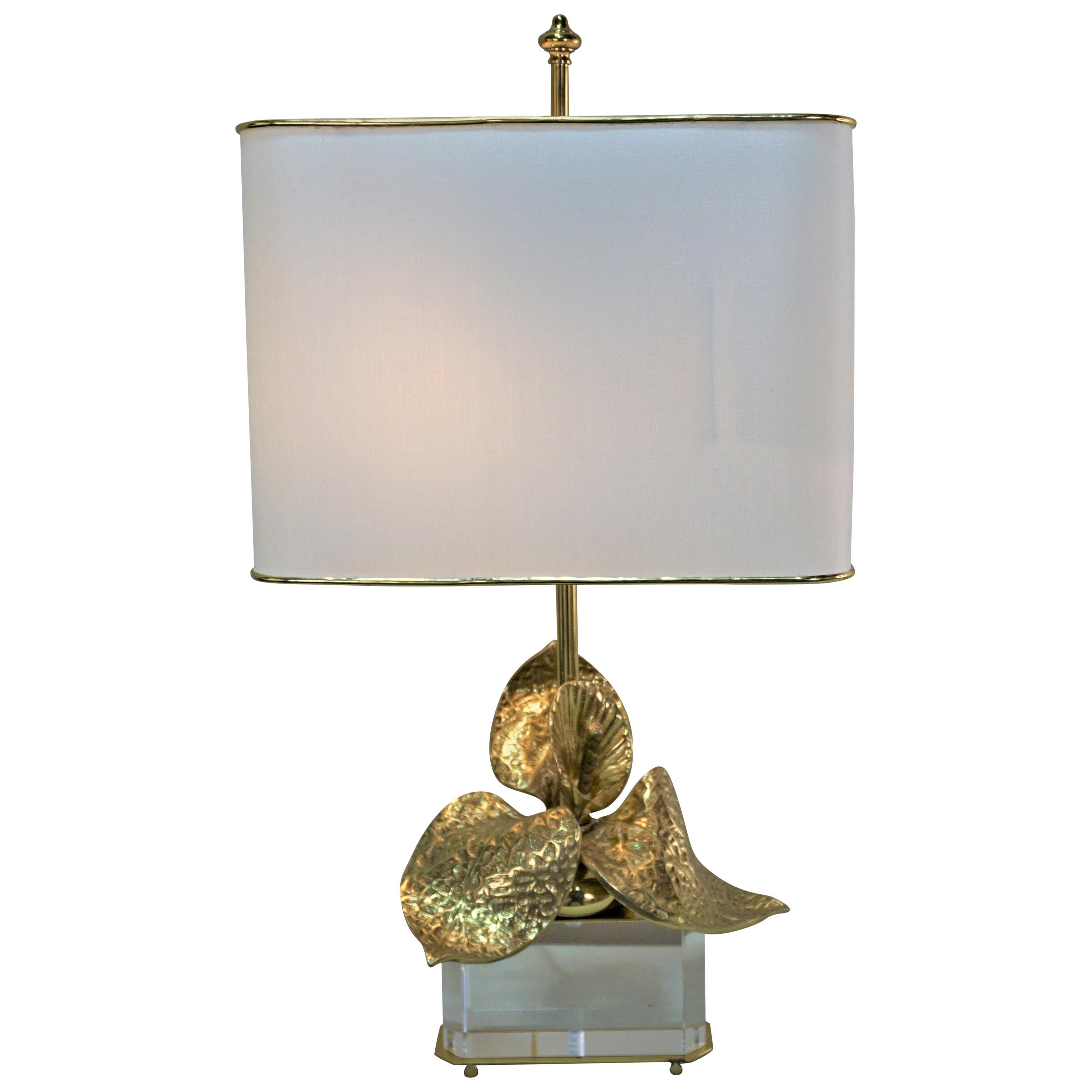 Maison Charles Bronze 1970s Table Lamp with Lucite Base