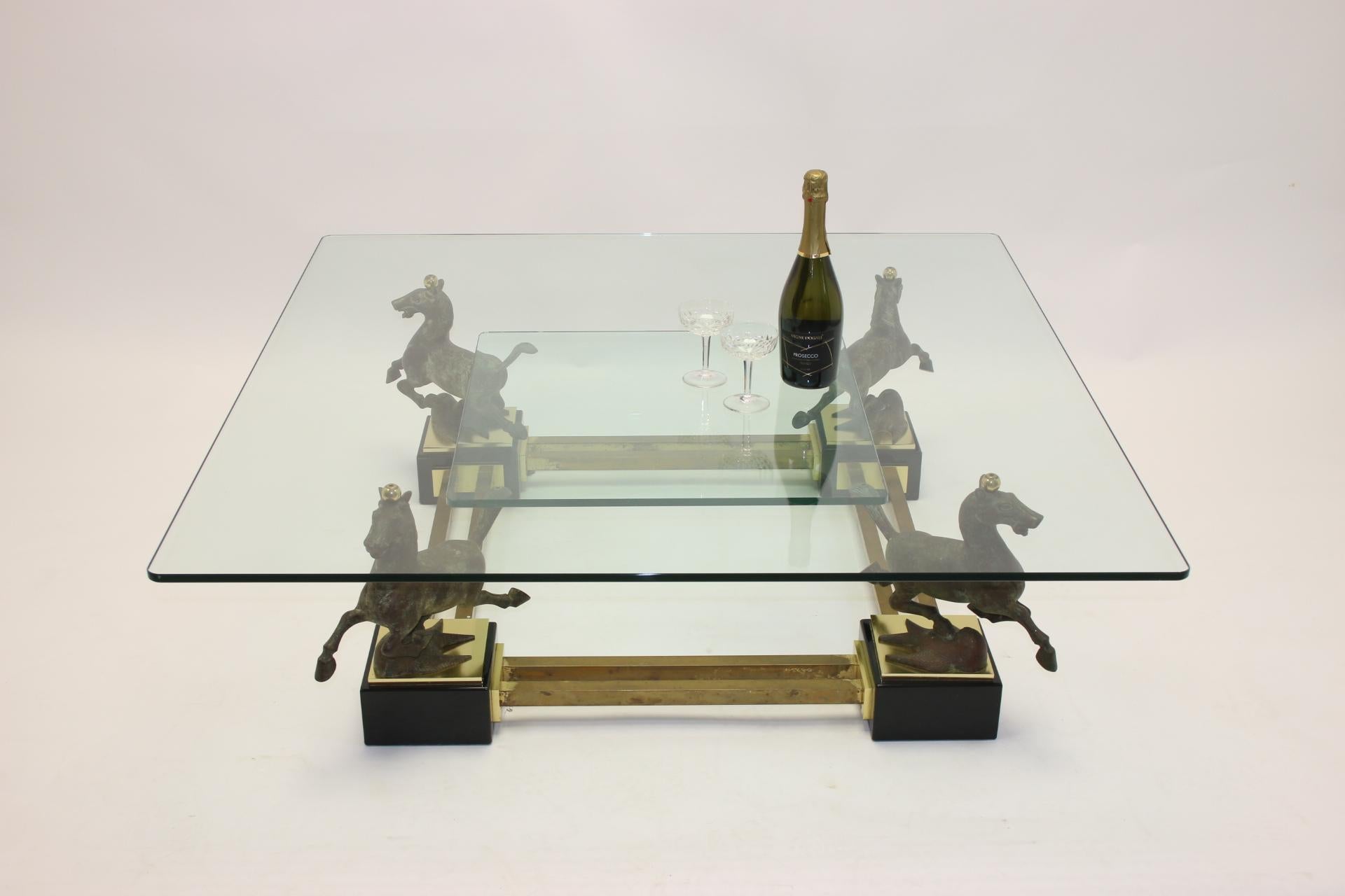 Maison Charles Bronze Coffee Table with Horses and 2 Glass Plates 8