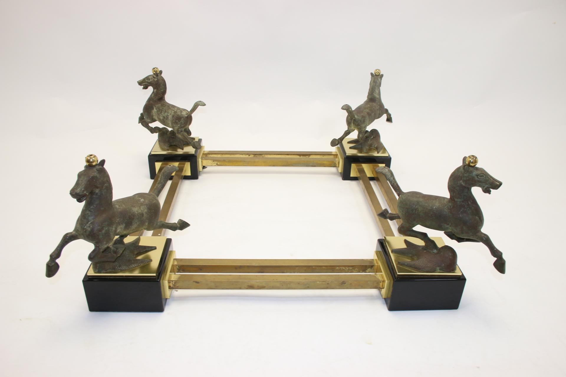 Mid-Century Modern Maison Charles Bronze Coffee Table with Horses and 2 Glass Plates