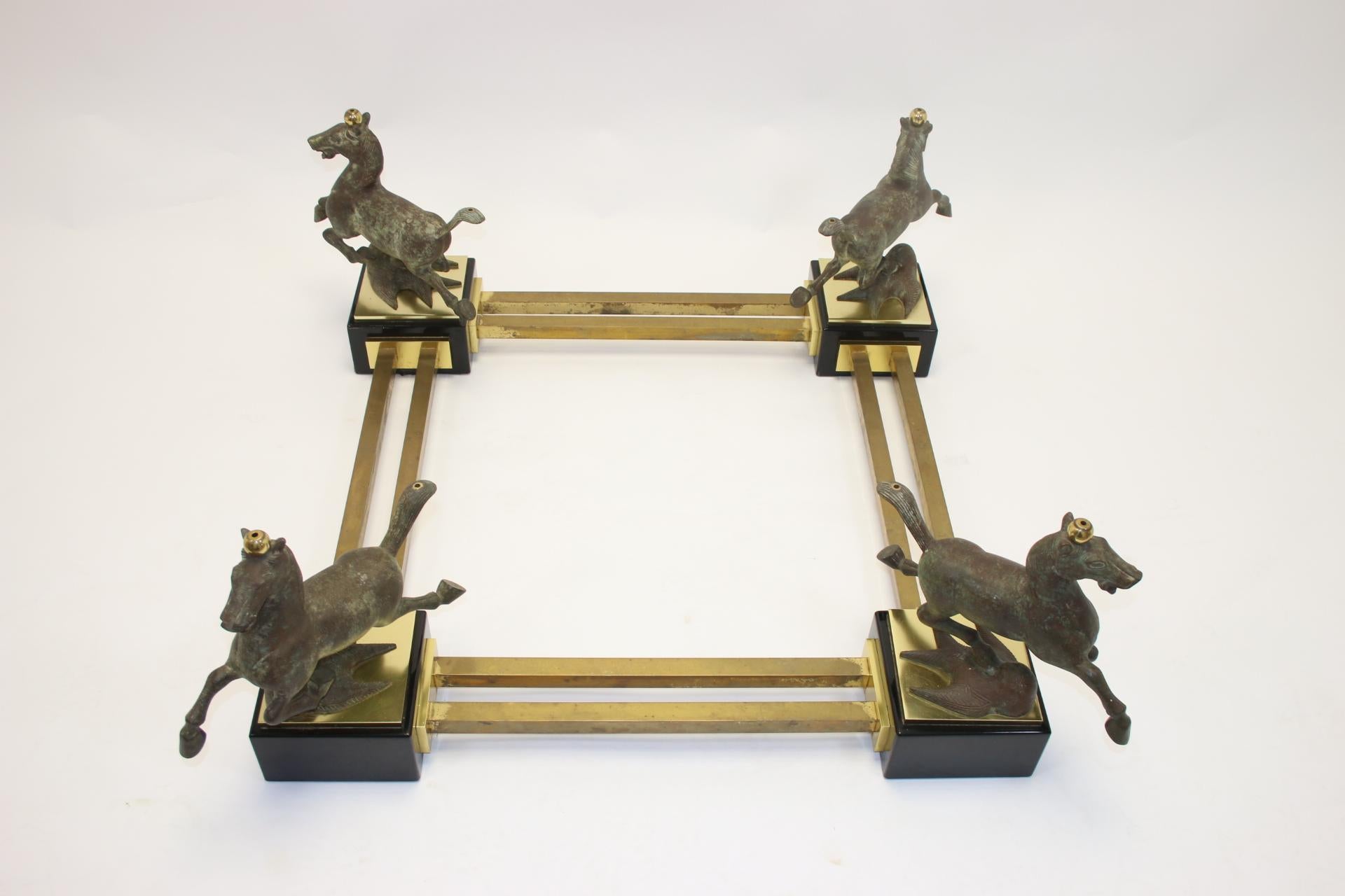 French Maison Charles Bronze Coffee Table with Horses and 2 Glass Plates