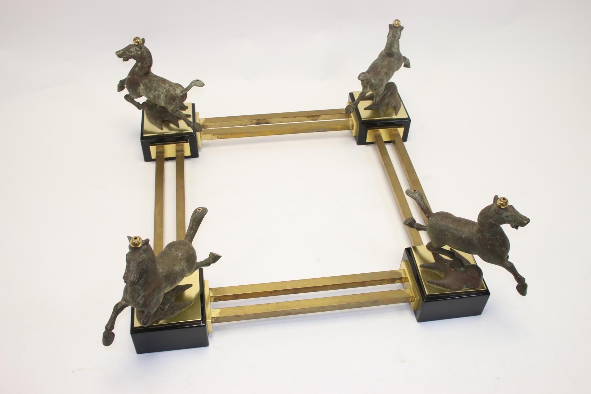 Maison Charles Bronze Coffee Table with Horses and 2 Glass Plates In Good Condition In Oostrum-Venray, NL
