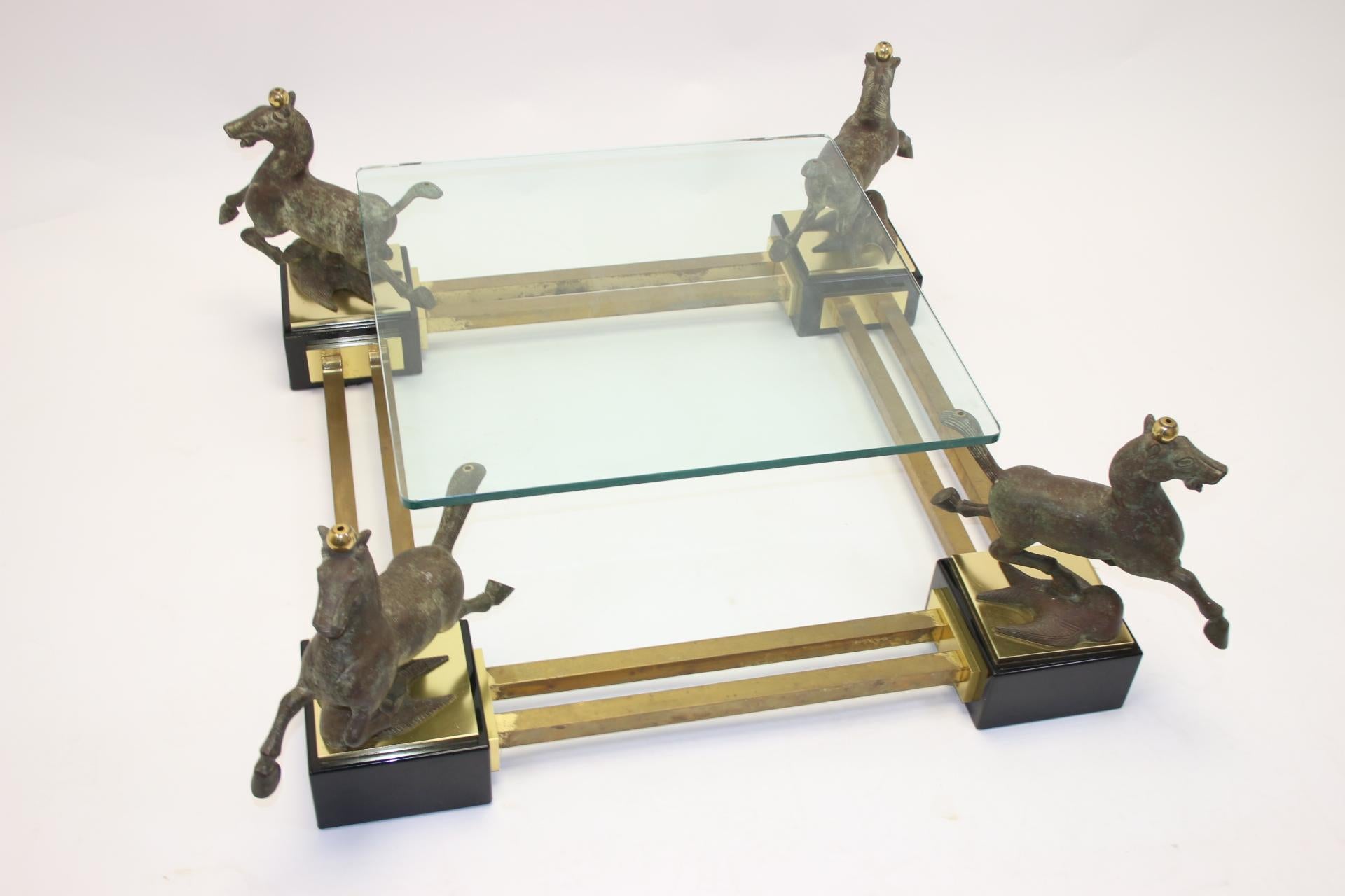 Maison Charles Bronze Coffee Table with Horses and 2 Glass Plates 1