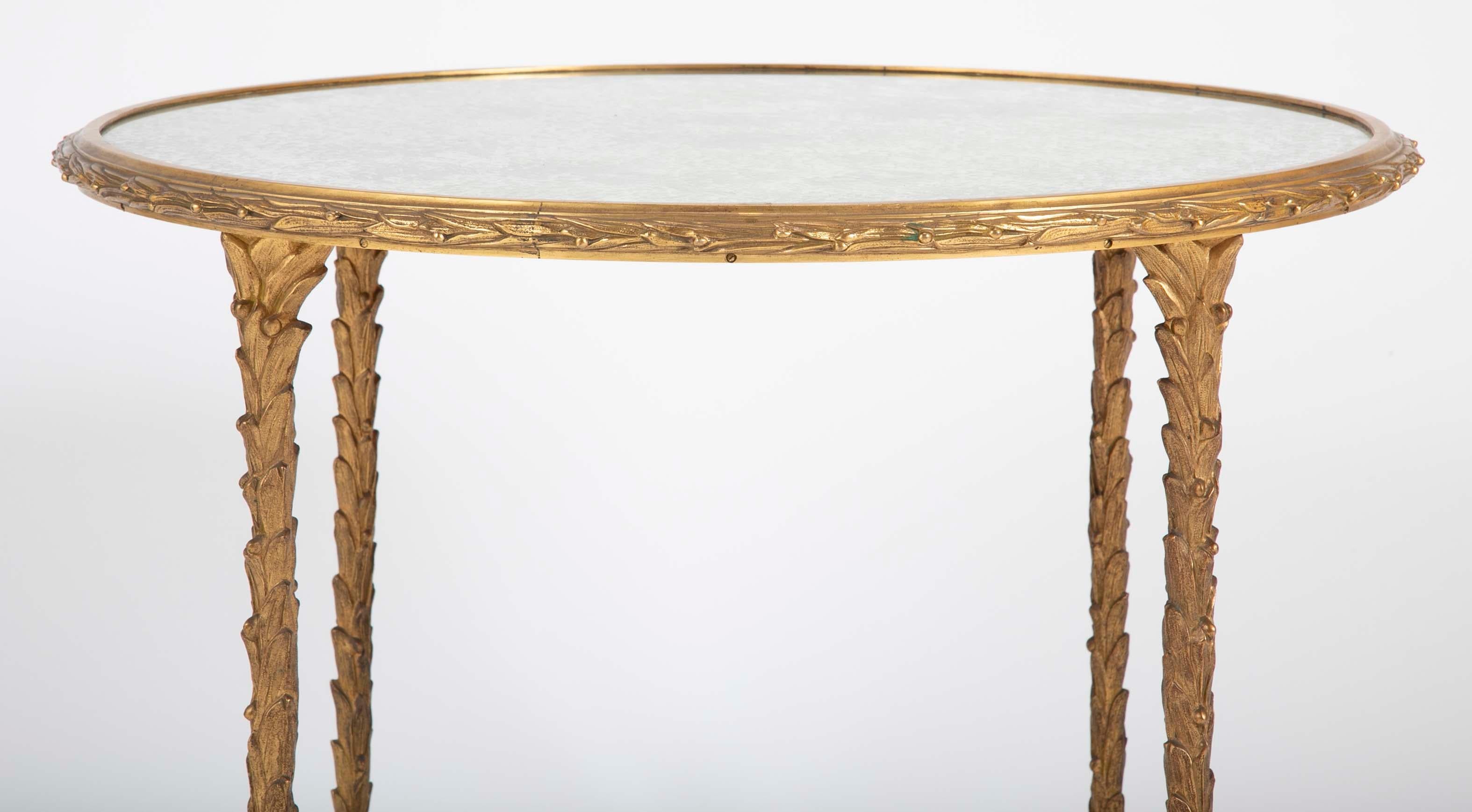 Maison Charles Bronze Mirrored Top Side Table In Good Condition In Stamford, CT