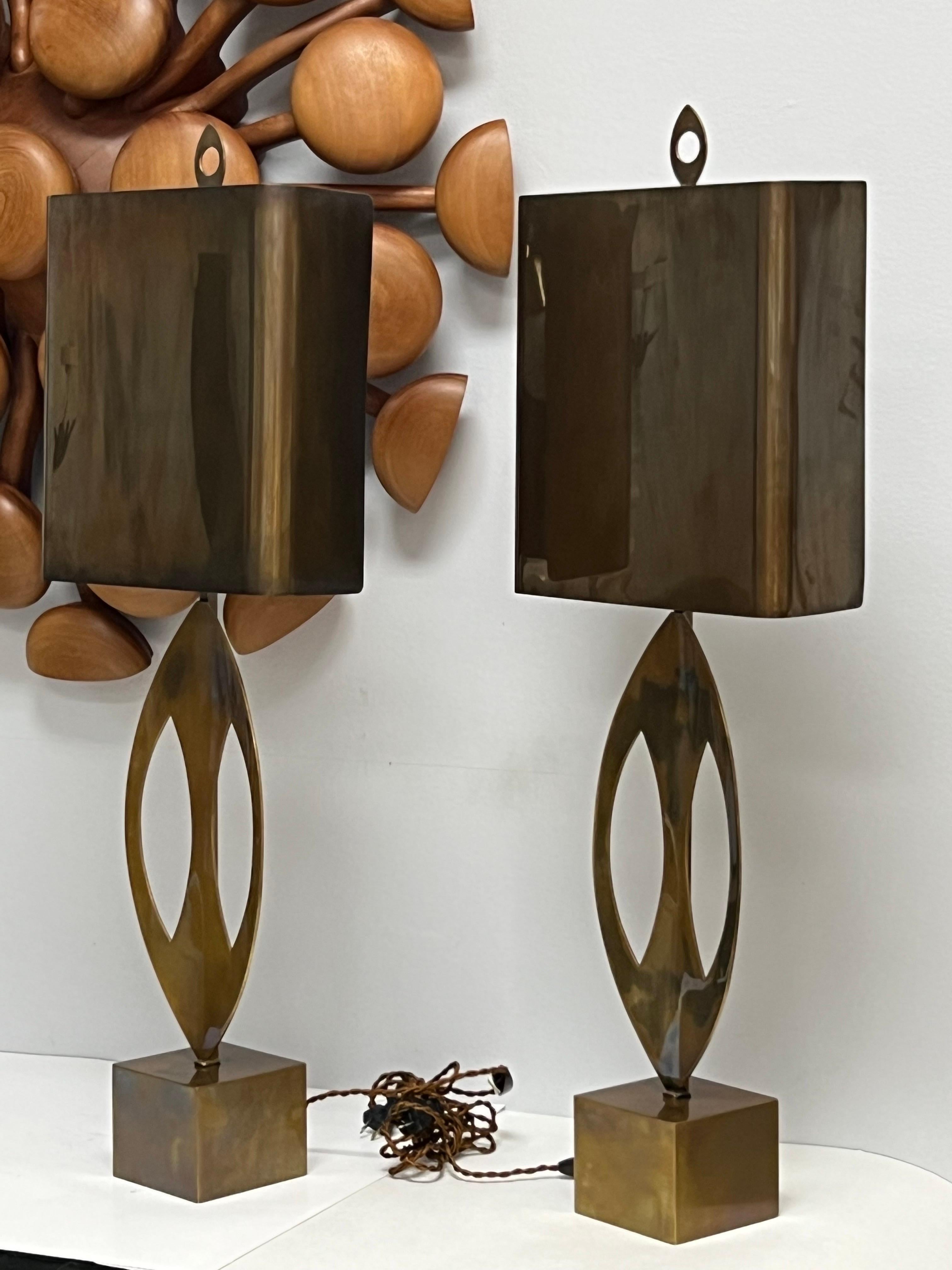 Maison Charles Bronze Shield Table Lamps For Sale 7