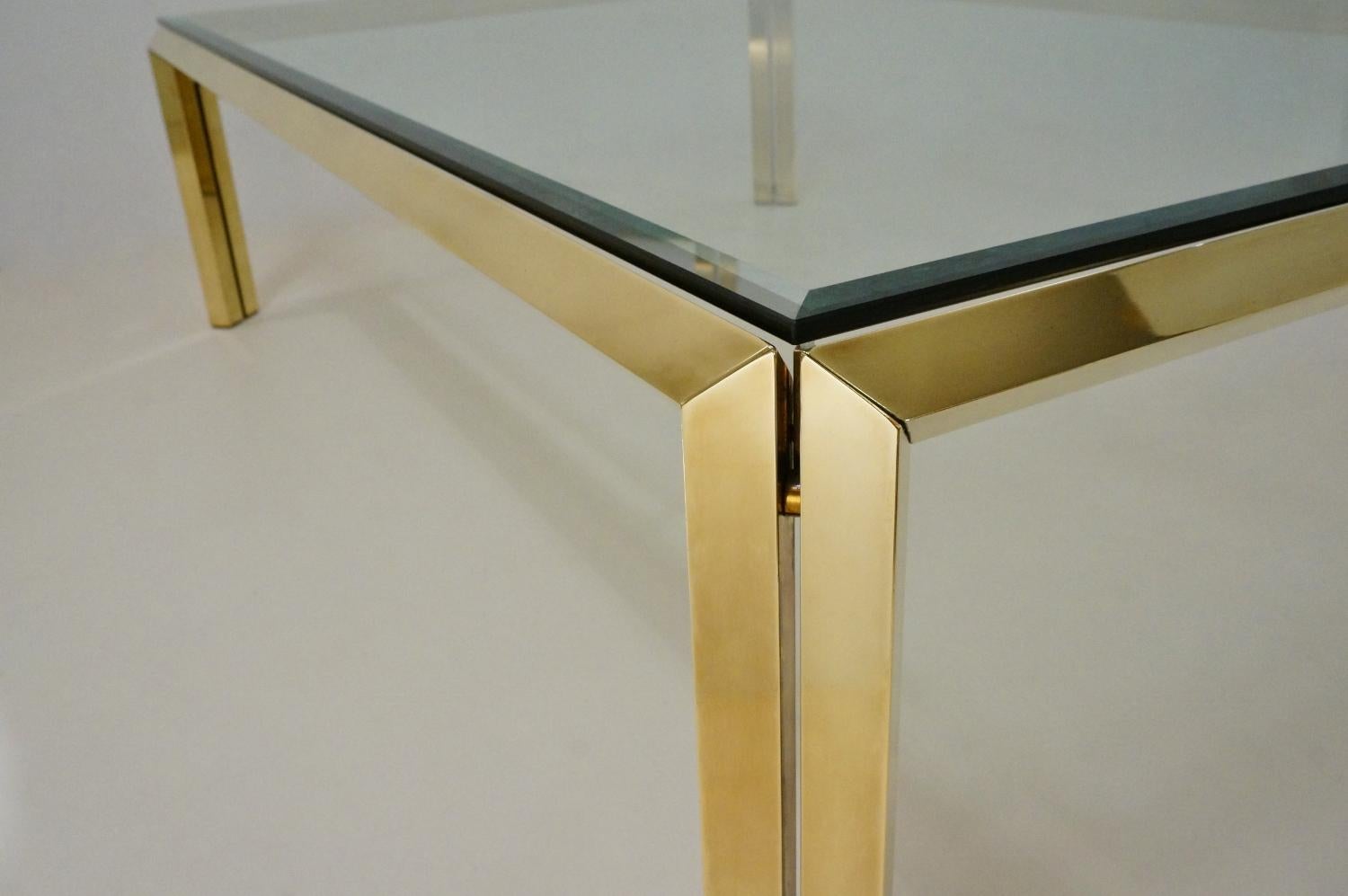 Minimalist Maison Charles by Philippe Parent, Large Brass Coffee Table, 1970s, French