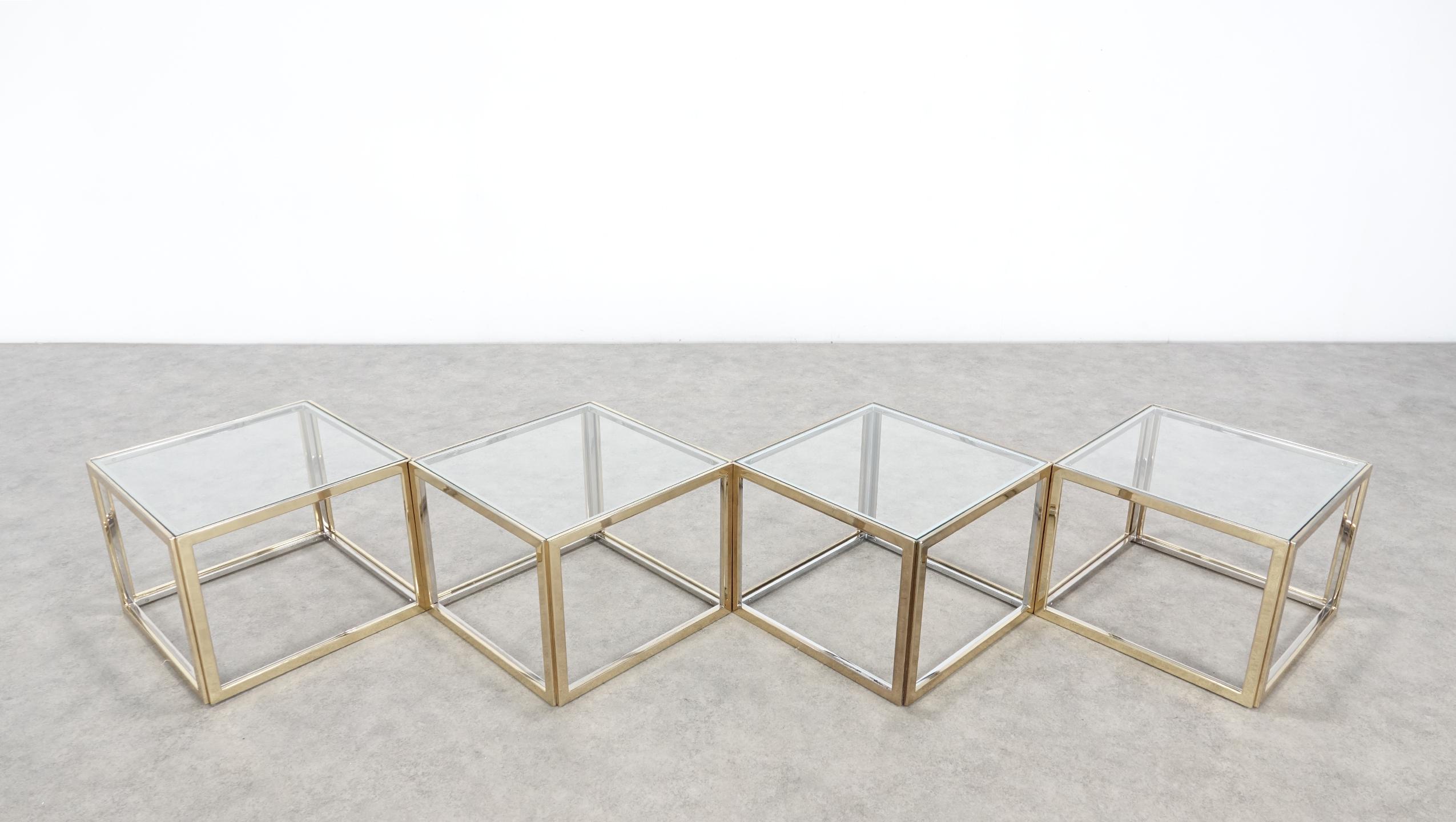 Maison Charles Chrome & Brass Bicolor Coffee Table with Nesting Tables, 1970s 9