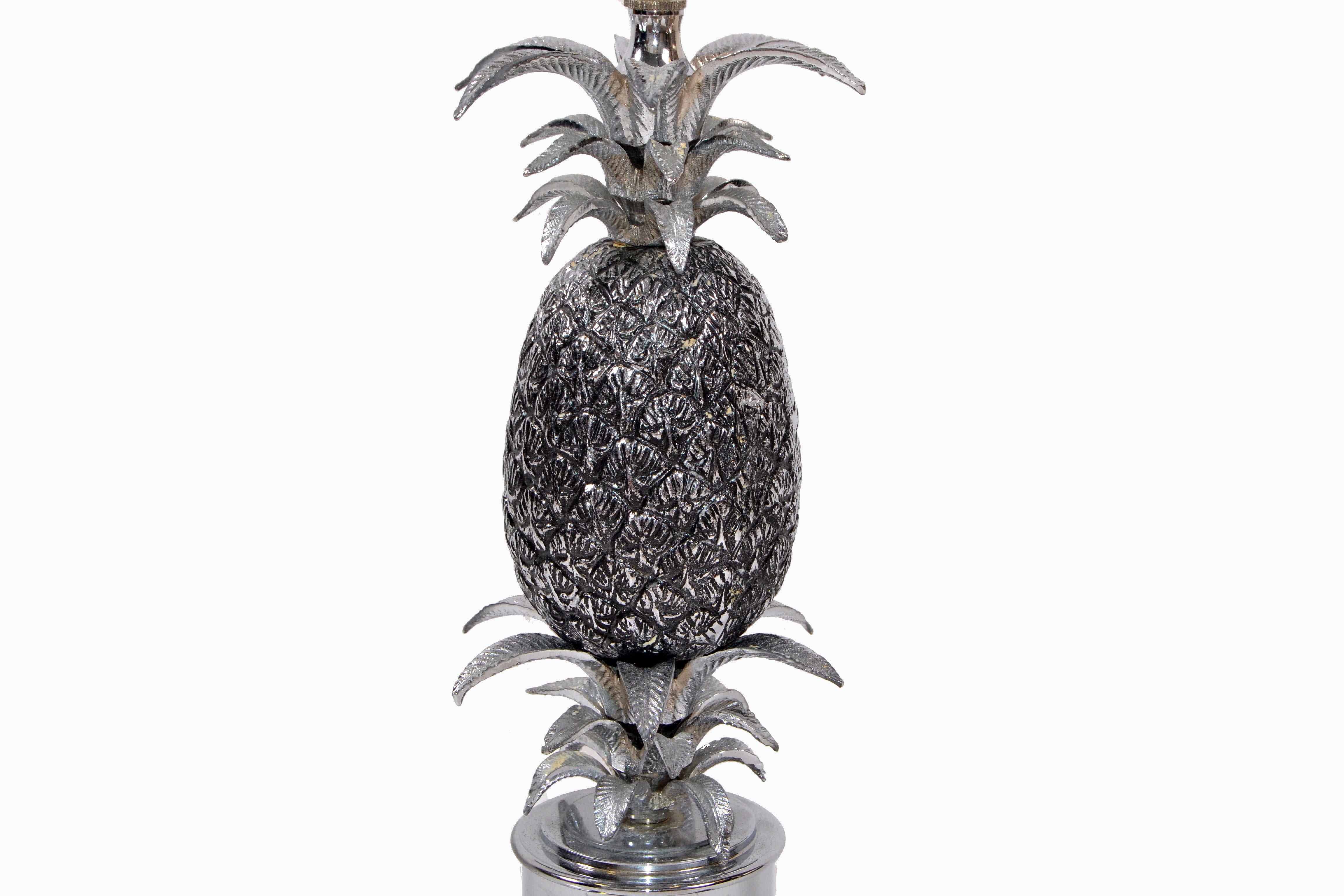Polished Maison Charles Chrome and Nickel Pineapple Table Lamp French Provincial 1960s For Sale