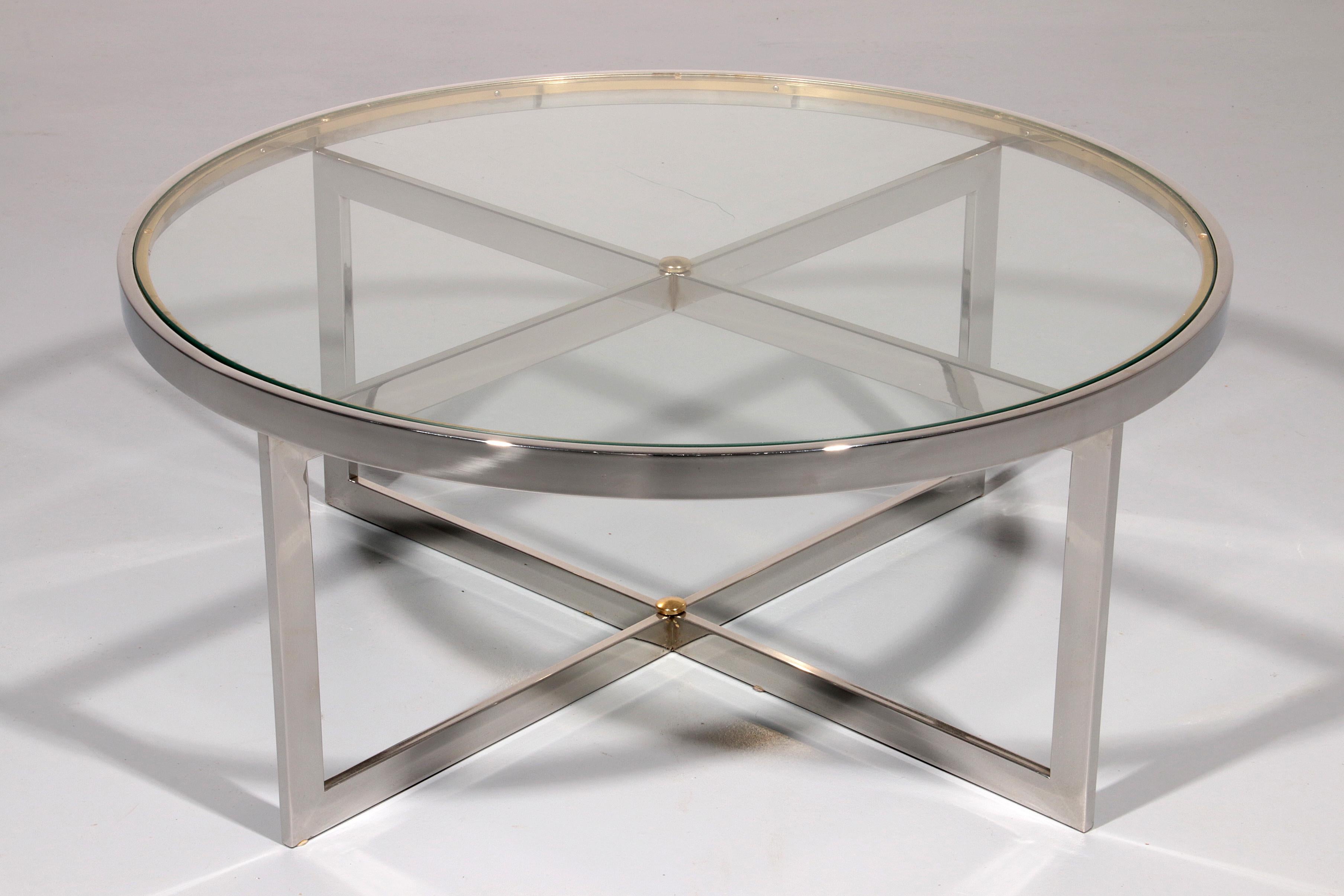 Maison Charles Coffee Table in Brass Chrome and Glass Elegant from the 1970 For Sale 7