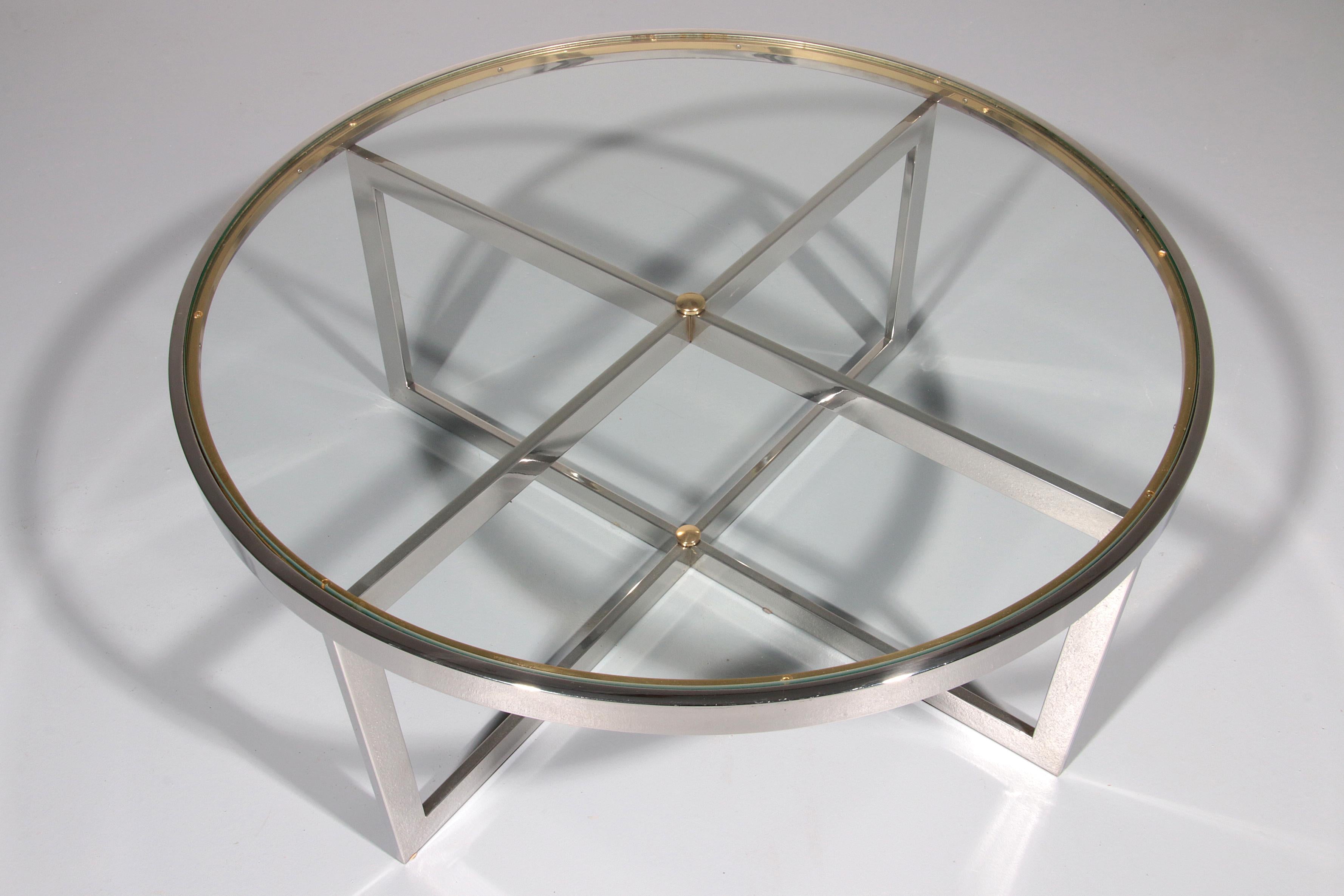 Maison Charles Coffee Table in Brass Chrome and Glass Elegant from the 1970 For Sale 8