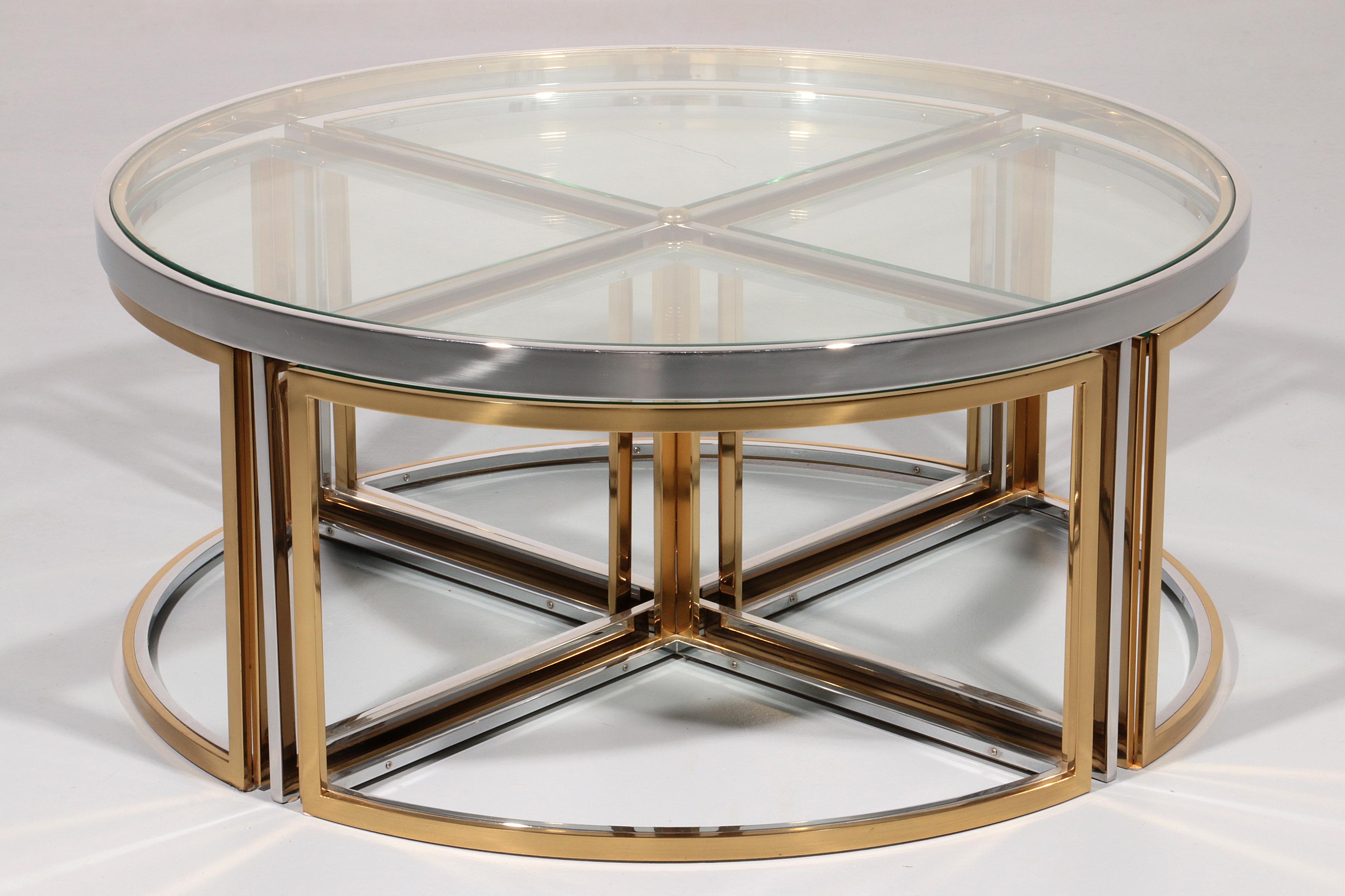 Mid-Century Modern Maison Charles Coffee Table in Brass Chrome and Glass Elegant from the 1970 For Sale