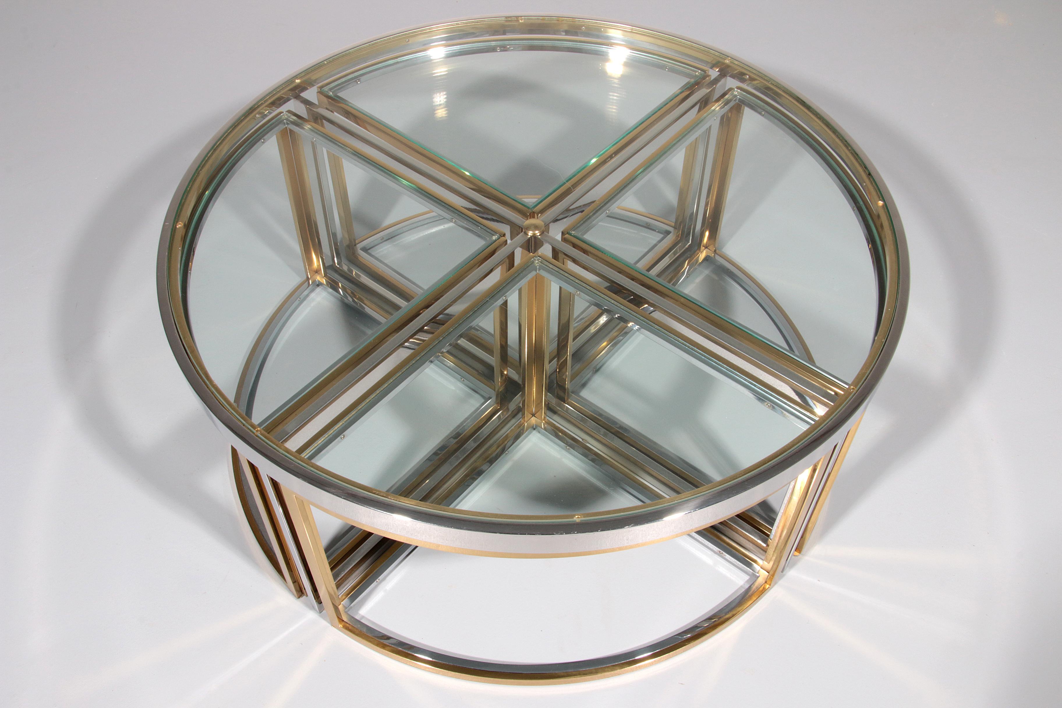 French Maison Charles Coffee Table in Brass Chrome and Glass Elegant from the 1970 For Sale