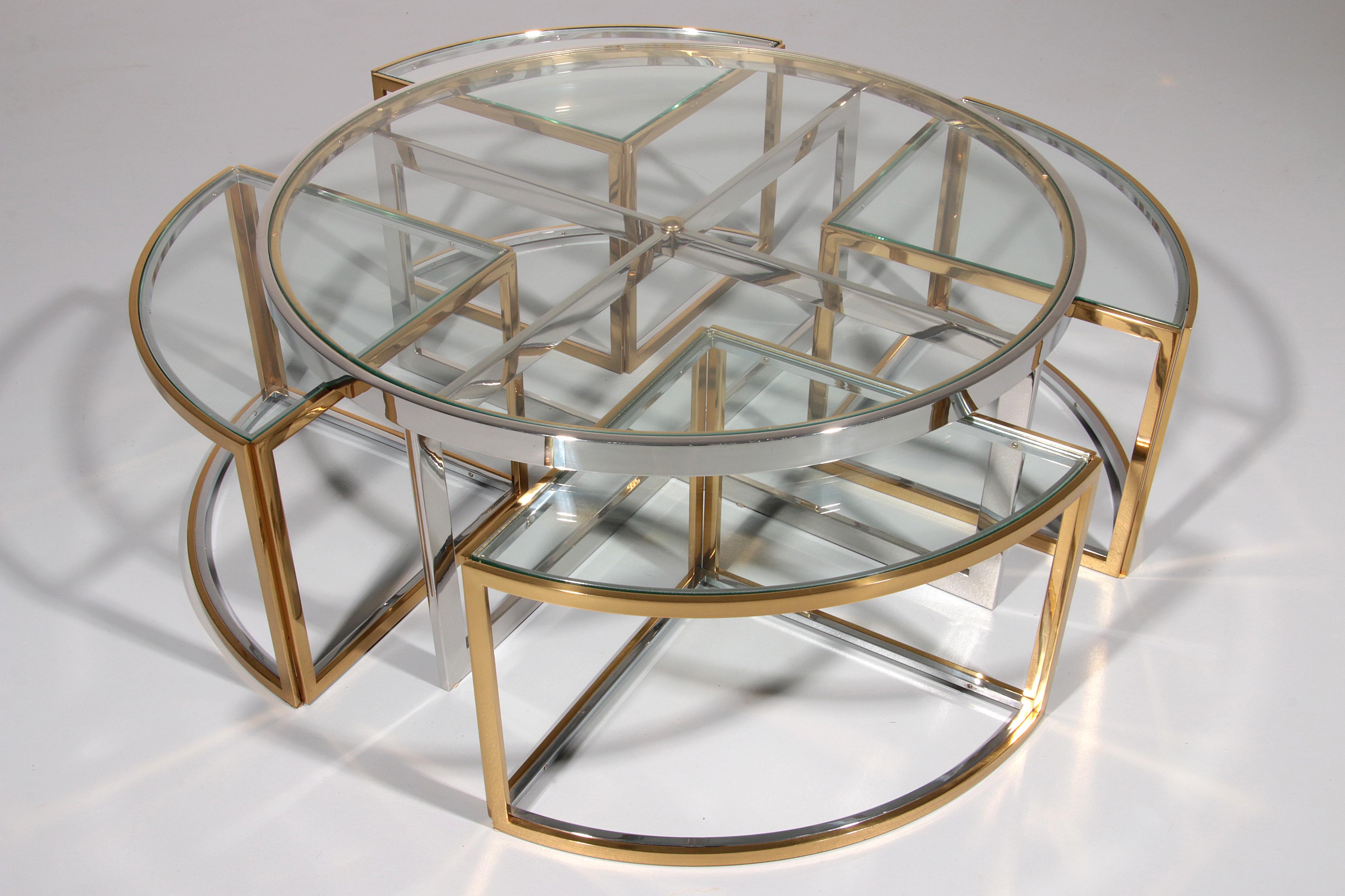 Late 20th Century Maison Charles Coffee Table in Brass Chrome and Glass Elegant from the 1970 For Sale