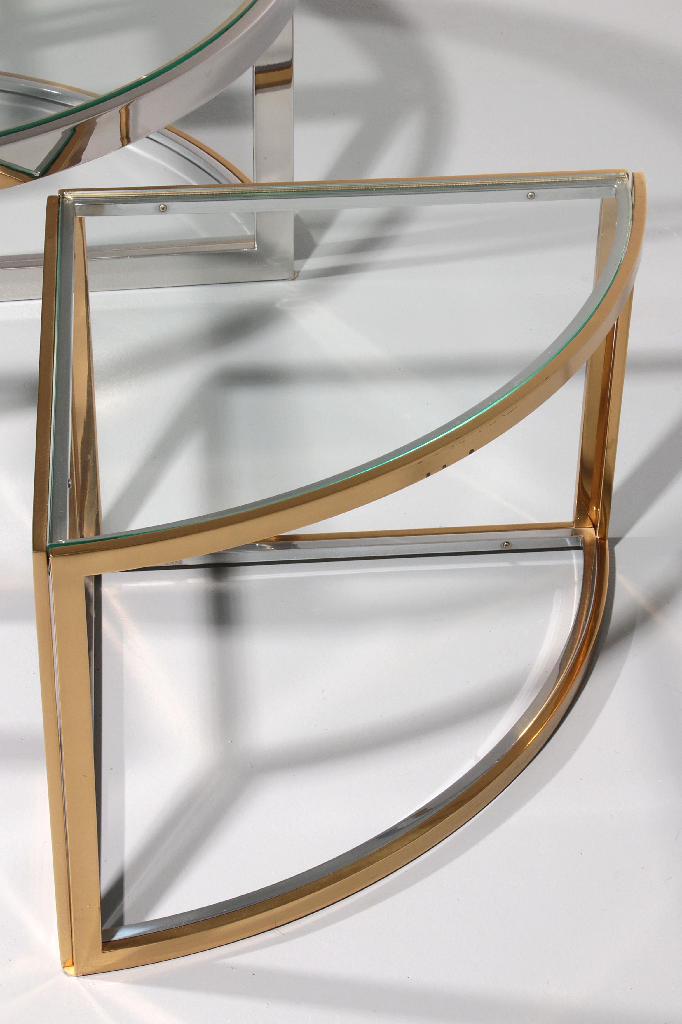 Maison Charles Coffee Table in Brass Chrome and Glass Elegant from the 1970 For Sale 1