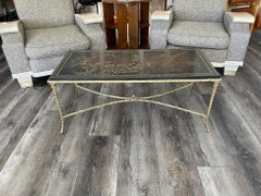 Maison Charles Coffee Table in Bronze with a Asian Lacquered Top, 1960