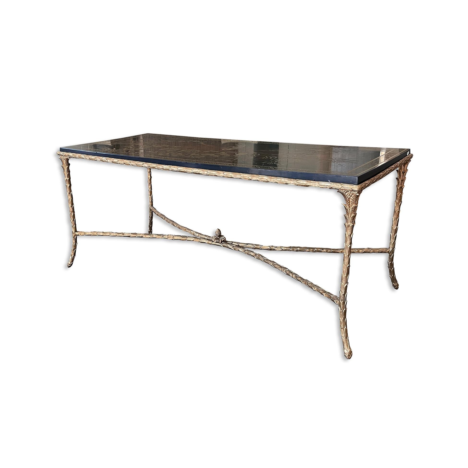 Maison Charles Coffee Table in Bronze with a Asian Lacquered Top, 1960 For Sale 4