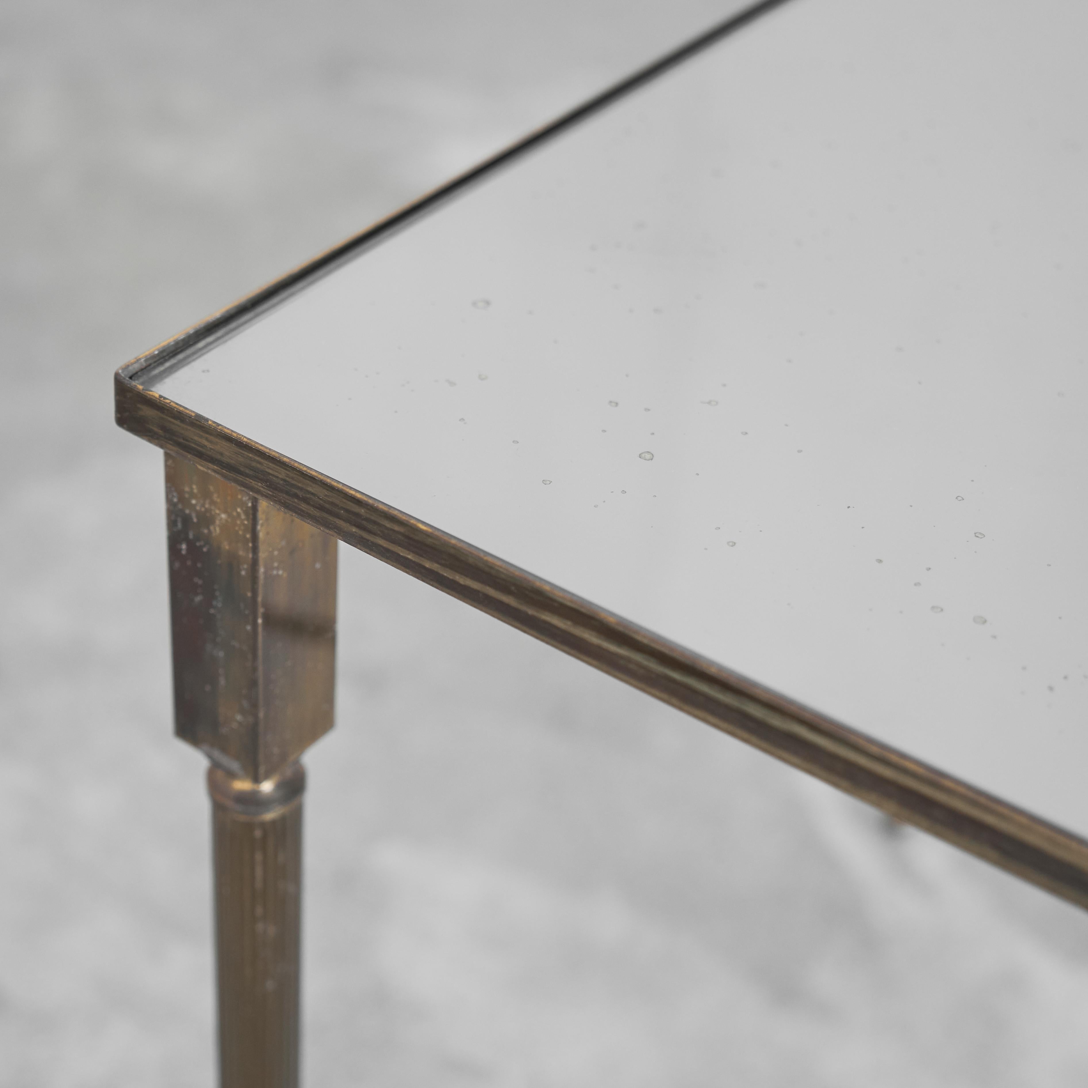 Maison Charles Coffee Table in Patinated Brass and Mirror Glass, 1960s For Sale 3