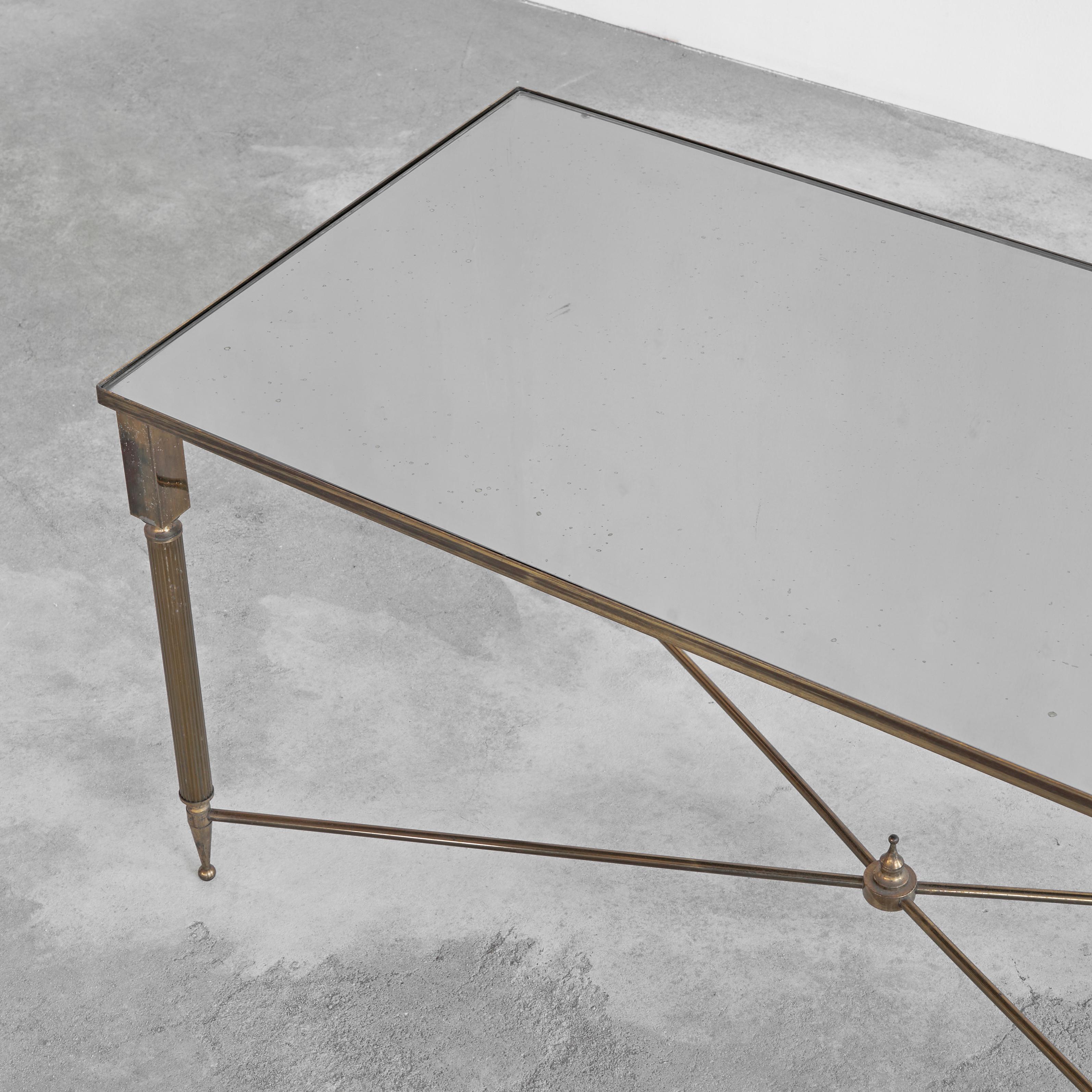 Maison Charles Coffee Table in Patinated Brass and Mirror Glass, 1960s In Good Condition For Sale In Tilburg, NL