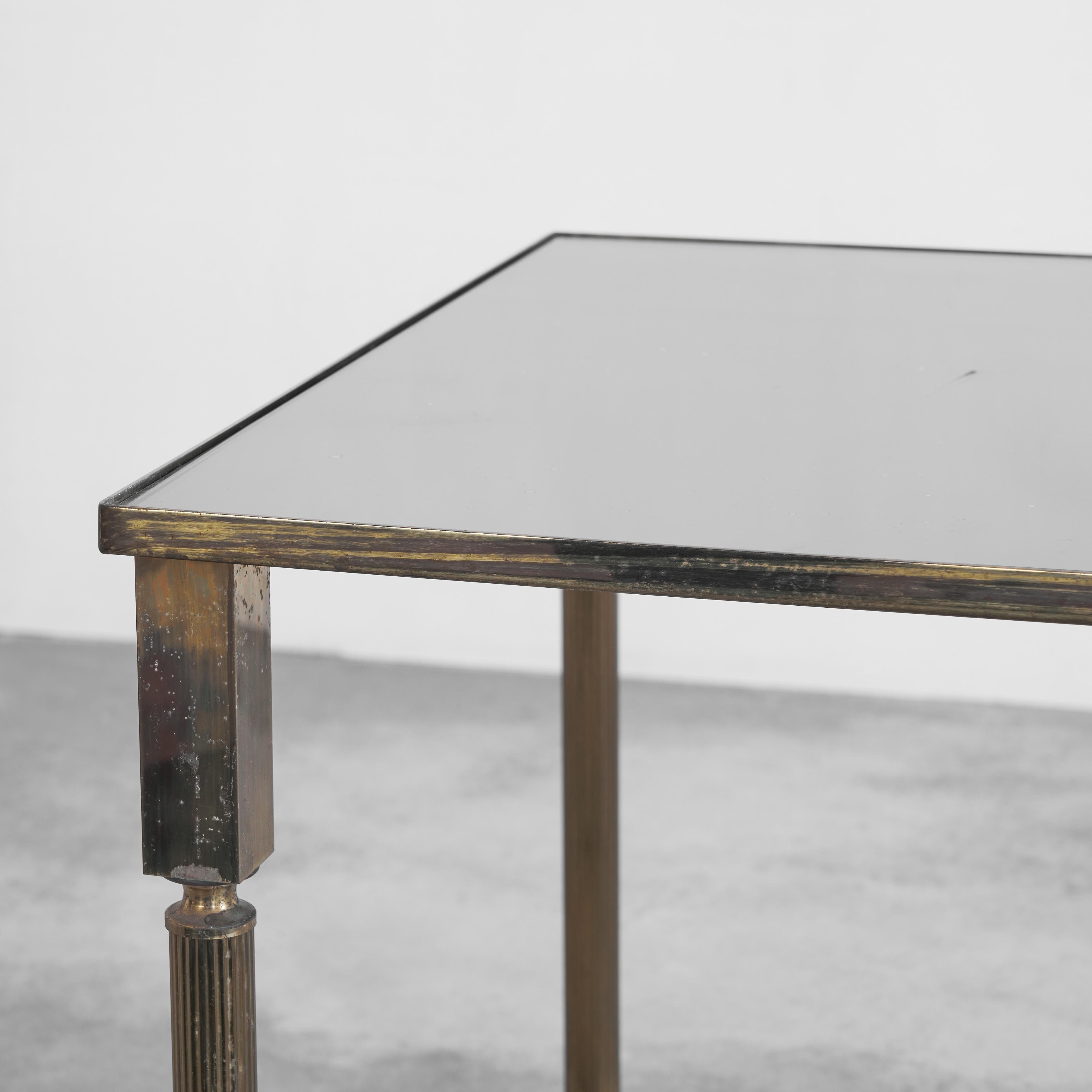 20th Century Maison Charles Coffee Table in Patinated Brass and Mirror Glass, 1960s For Sale