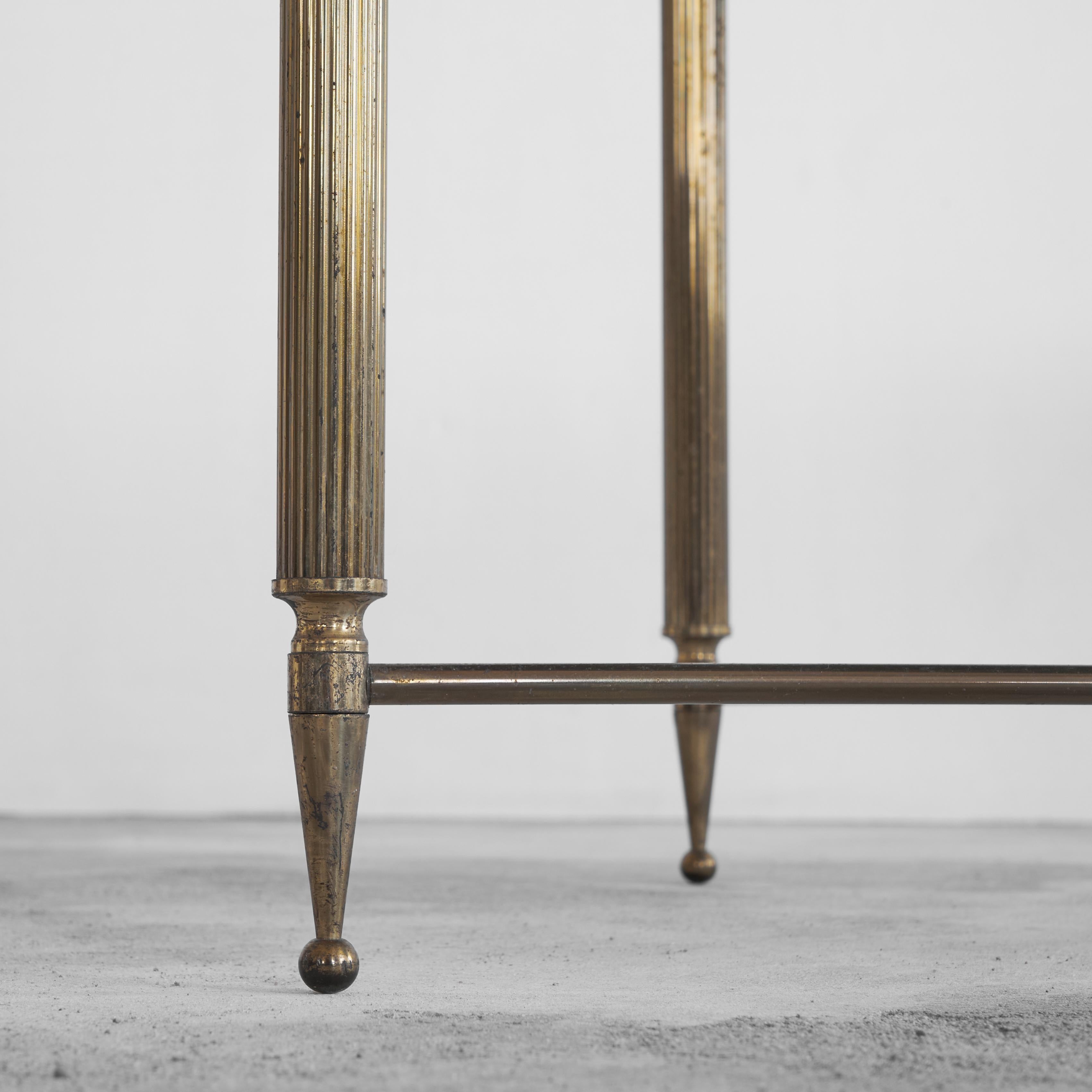 Maison Charles Coffee Table in Patinated Brass and Mirror Glass, 1960s For Sale 1