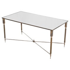 Maison Charles Coffee Table in Patinated Brass and Mirror Glass, 1960s