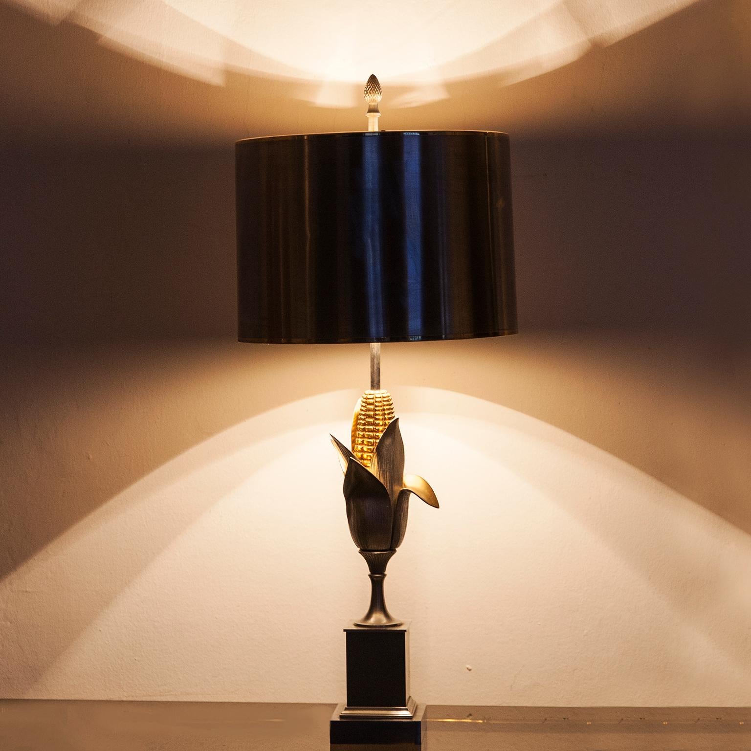 Bronze Maison Charles Corn Table Lamp Signed, France, 1970 For Sale