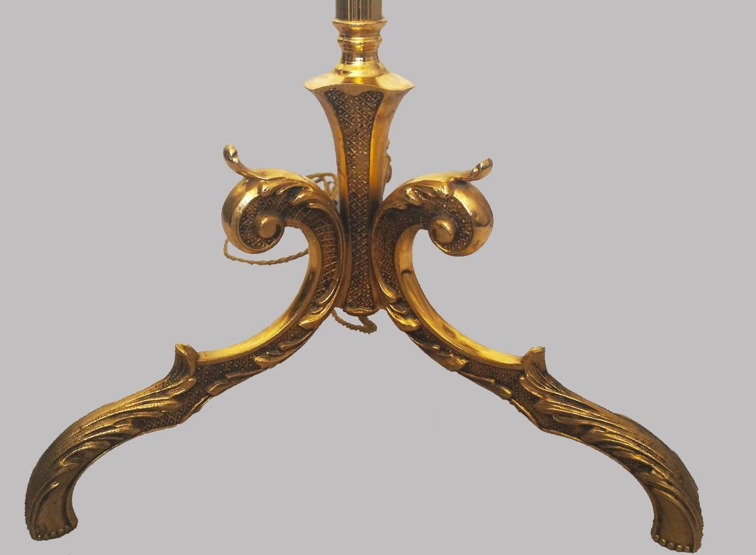 Empire Revival Maison Charles Empire French Bronze and Brass Floor Lamp, circa 1950 For Sale