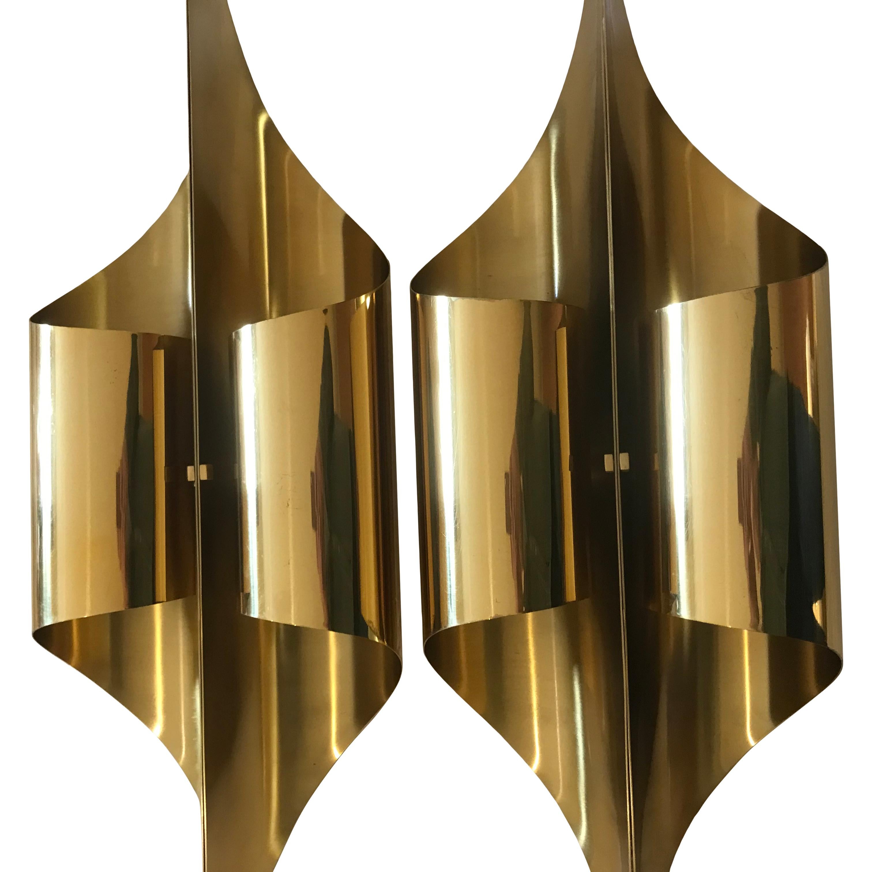 French Maison Charles Espadon Wall Sconce in Shiny and Matt Gold, Inox Collection For Sale