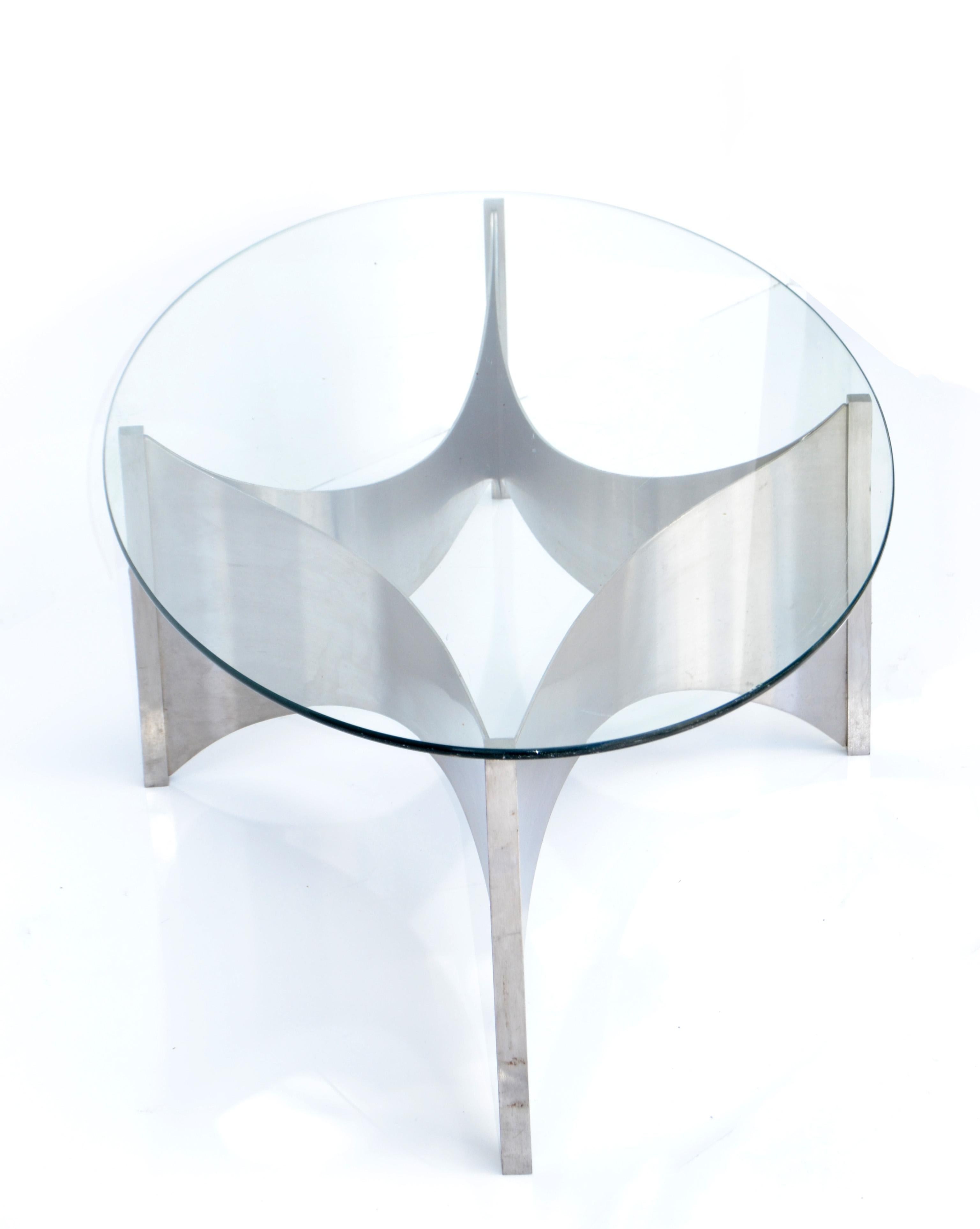 Maison Charles et Fils 'Voiles' Brushed Stainless Steel Coffee Table France 1980 3