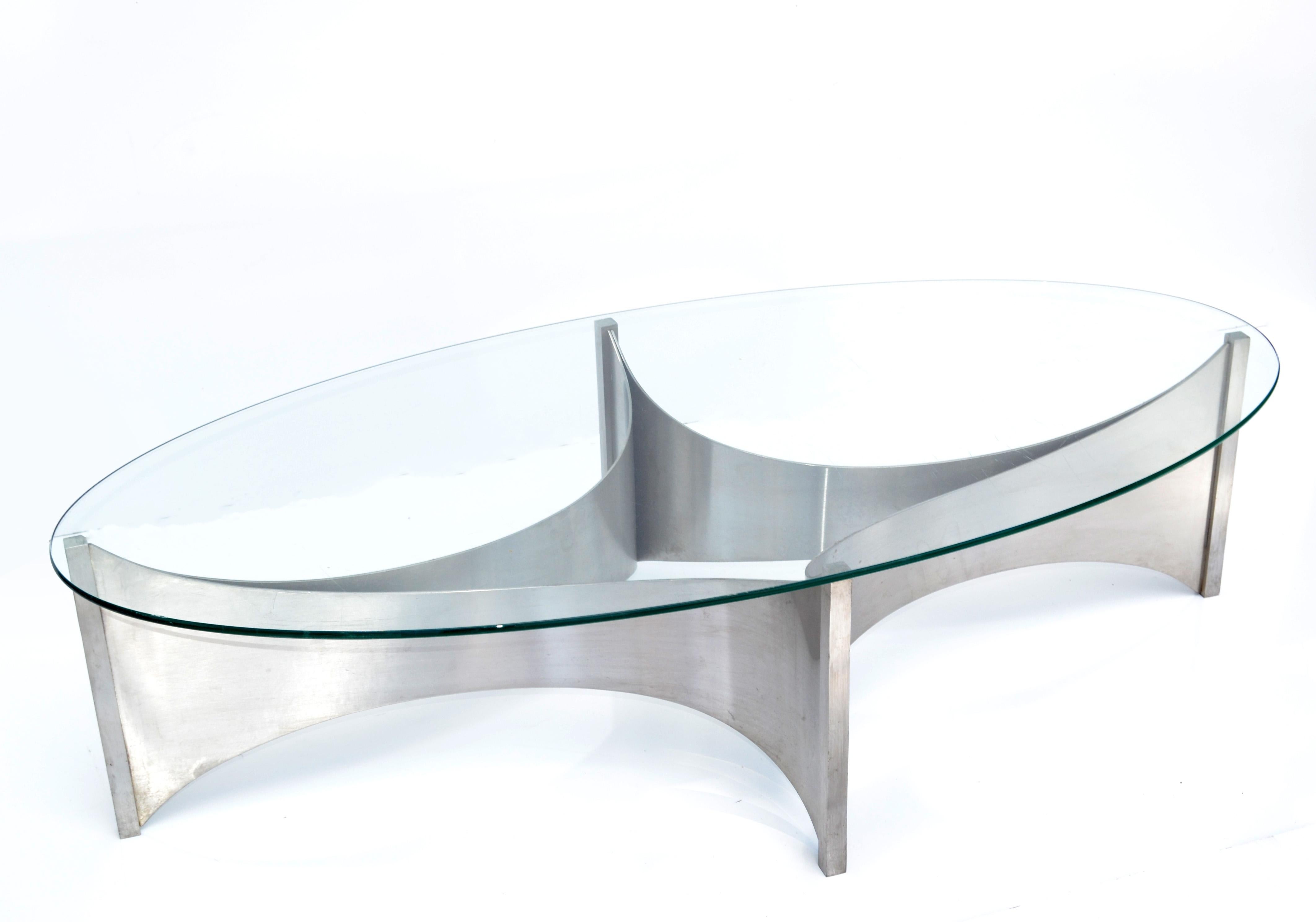 Maison Charles et Fils 'Voiles' Brushed Stainless Steel Coffee Table France 1980 4
