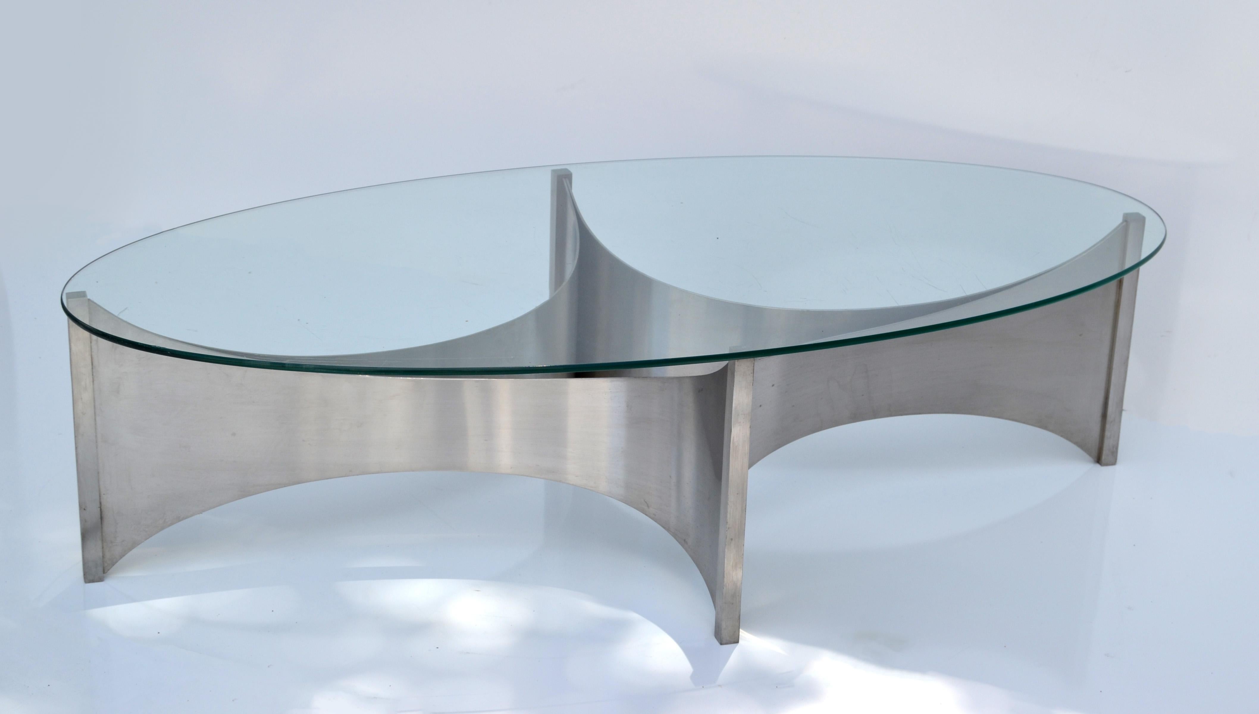 Maison Charles et Fils 'Voiles' Brushed Stainless Steel Coffee Table France 1980 6