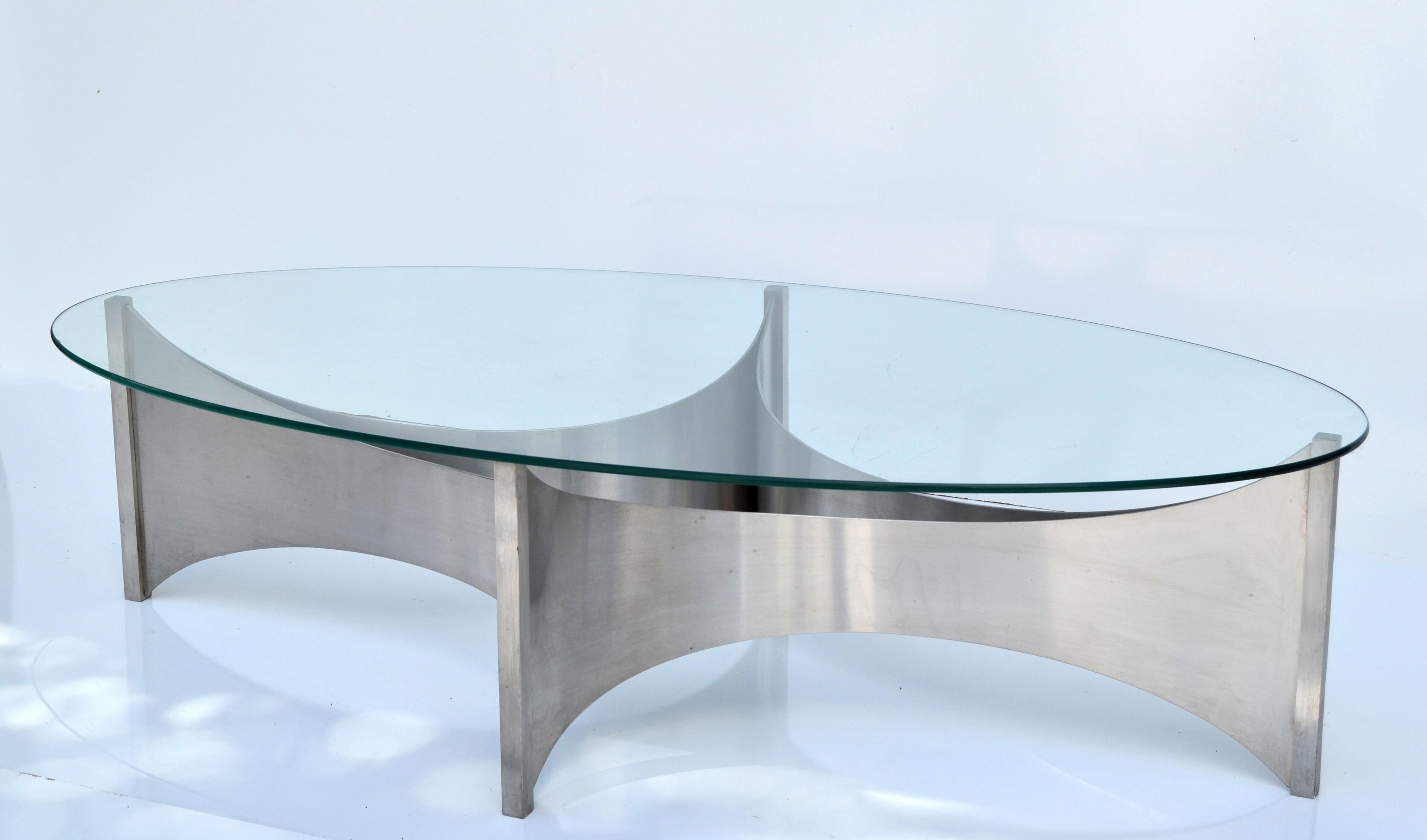 Maison Charles et Fils 'Voiles' Brushed Stainless Steel Coffee Table France 1980 7